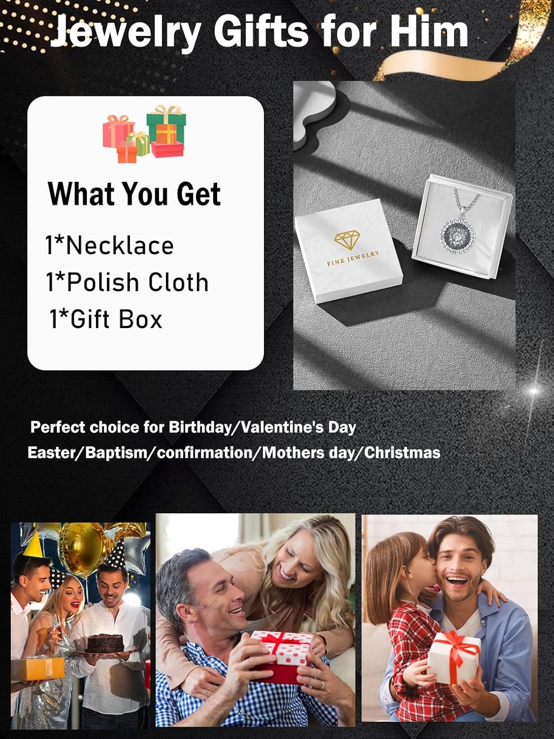 925 Sterling Silver Lion Necklace for Men Animal Pendant Lion Jewelry Gifts - Image 7