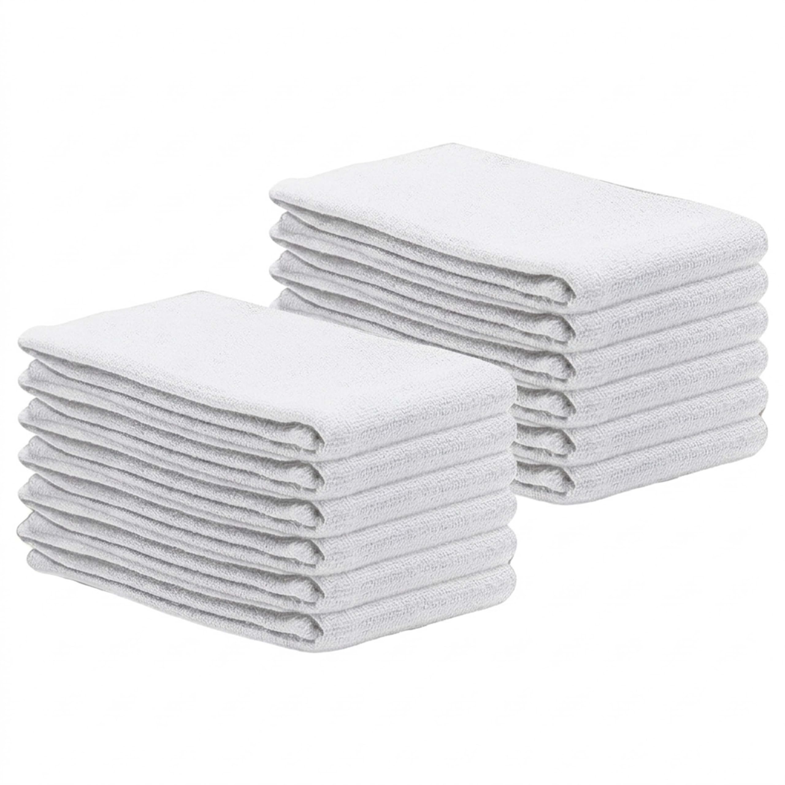 SupremePlus Premium White Huck Towels – (12 Pack) 15 x 30 inches 100% Cotton Bulk Towel for General Cleaning, Auto Shop, and Hospital Use, Super Absorbent, Machine Washable Cloth