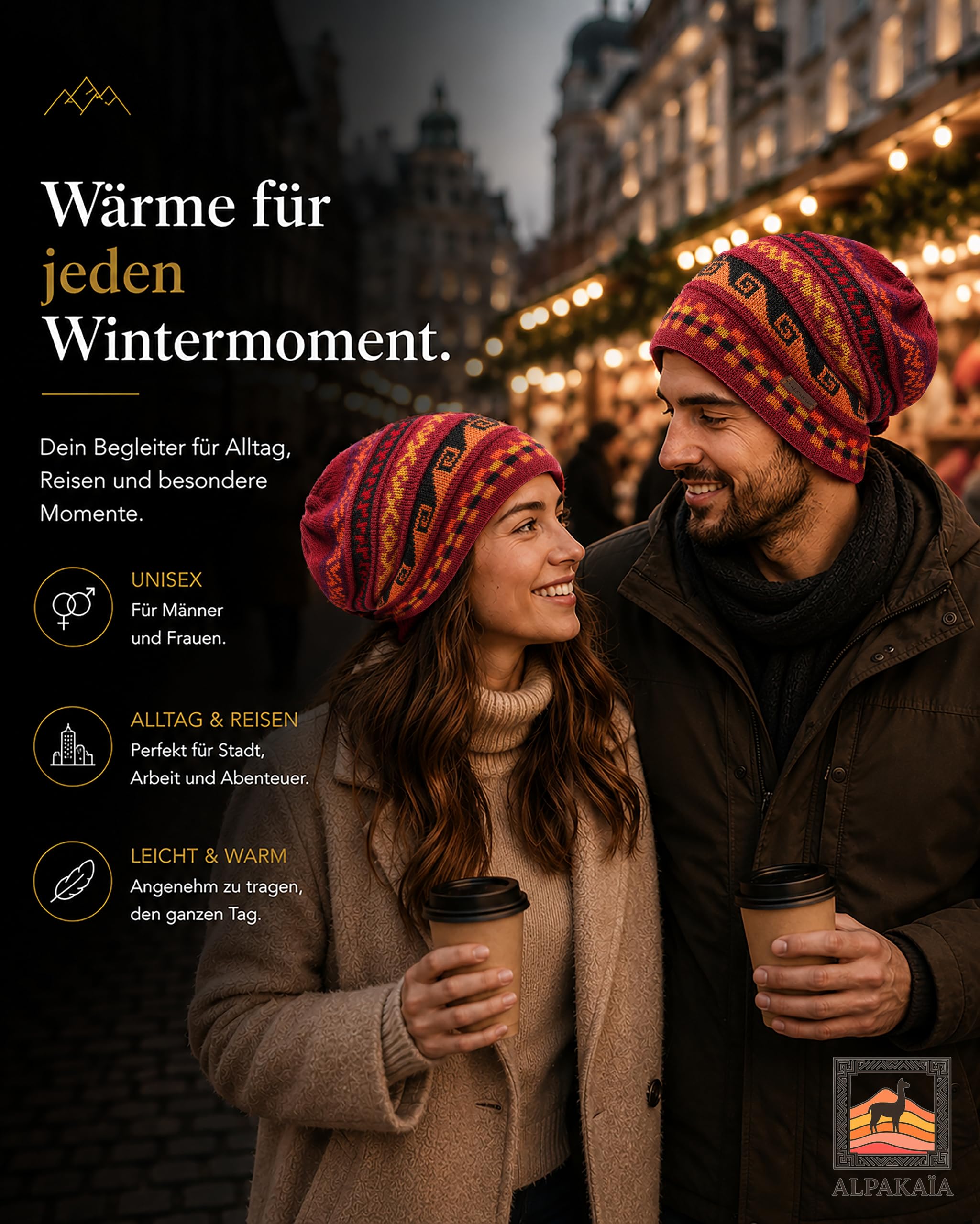 Generisch Alpaka Mütze Damen Herren – 100% Baby Alpaka – Wintermütze Beanie