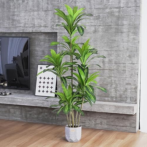 Miniatura 7 de Waoops Dracaena Fragrans - Árboles artificiales de 6 pies con 8 cabezales, plantas de suelo para decoración de sala de estar, plantas de seda falsa