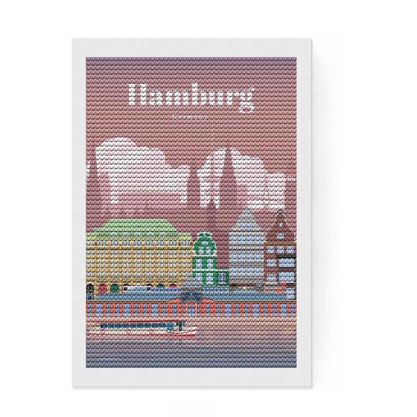 Junmoney Travel to Hamburg Full Drill Diamond Painting Kit 8"x12", for Adults, Good for Quiet Evenings, Farmhouse Decor, Holiday Gift Idea