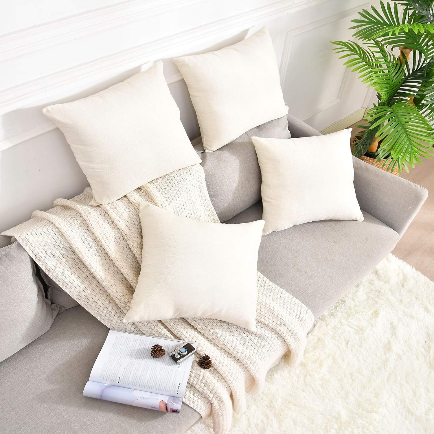 Pack 8 Linen Throw Pillow Covers Set Cushion Case for Sofa Bedroom Car, Blank for HTV Iron on Design,18x18 Inch - Image 5