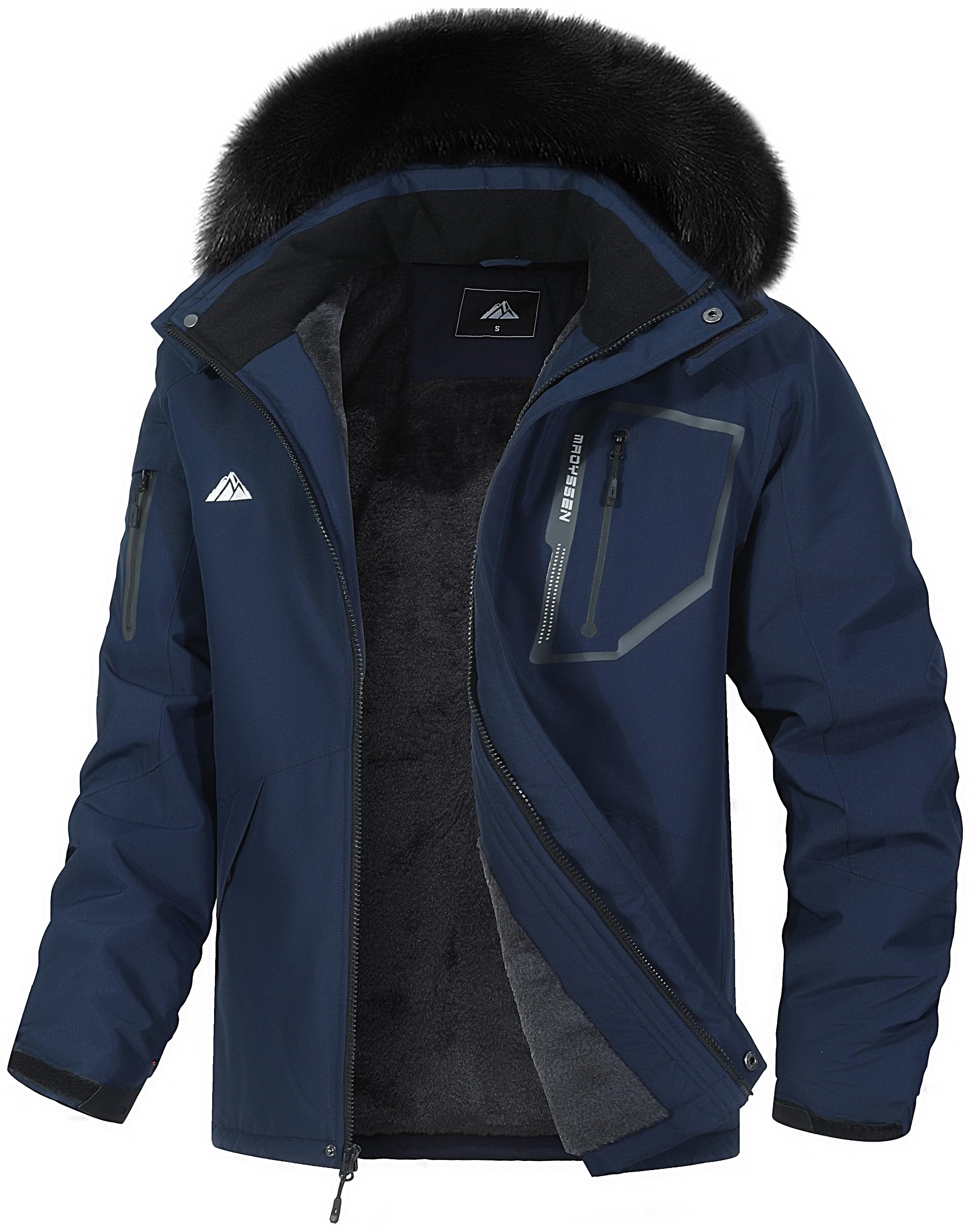 MAOYSSEN Men's Waterproof Ski Jacket Warm Winter Snow Coat Mountain Windbreaker Fur Hooded Snowboarding Jakcet Parka - Winter Jackets | Mubboo