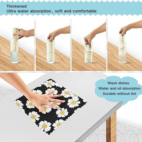 Miniatura 4 de Chamomile Daisy Flowers Soft Decor Microfiber Dish Towels for Kitchen Quick Dry Set of 6 Car Cleaning Cloth for Restaurant Table