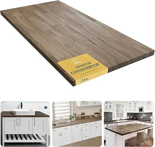 Bme Hevea Solid Wood Butcher Block Countertop in Walnut, Walnut Butcher Block Table Top with UV Finish for DIY Washer Dryer/Island/Kitchen Countertop, 4ft L x 36" W, 1.5in Thick