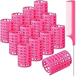 Syhood 12 Pcs Plastic Hair Rollers for Women Large Size Curlers Set Snap Roller Clips with Rat Tail Comb for Long Medium Short Hair Bangs, Salon Hairdressing Styling Tool(2.6 x 1.4 Inch,Pink)