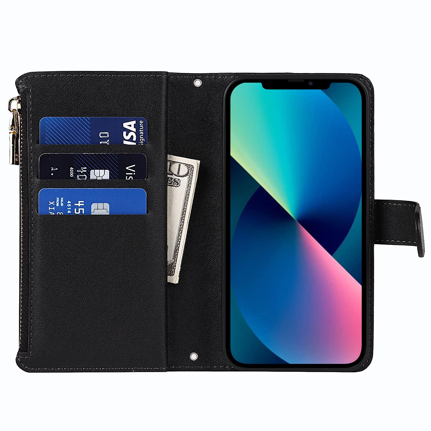 Cavor Telefoonhoesje met koord Compatibel met iPhone 13 Case,Portemonnee Hoesje Lederen Telefoonhoesje,[9 Pasjeshouder],Kaarthouder Sleutelkoord Case Hoesje voor vrouwen - Rosé goud
