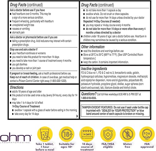 Miniatura 2 de Ohm Cápsulas de liberación retardada de magnesio de esomeprazol de 20 mg - Alivio frecuente de acidez estomacal y reflujo ácido, 24 horas de pecho y