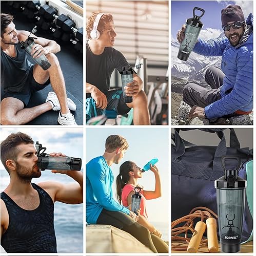 Miniatura 7 de TOOFEEL Botella mezcladora eléctrica de proteínas, 20 onzas, recargable por USB, para batidos de proteínas, botella agitadora automática para