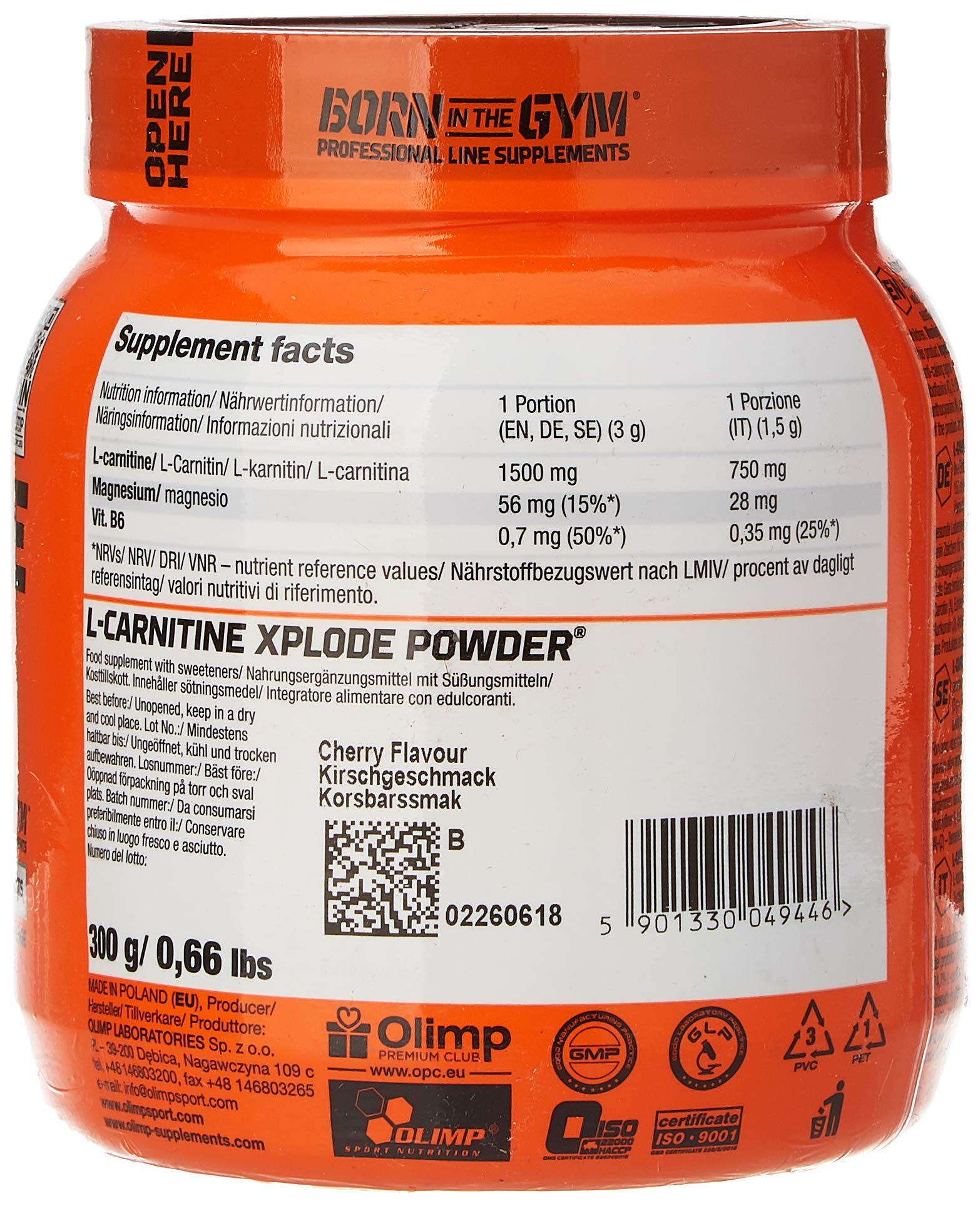 Olimp L-Carnitine Xplode Powder Supplementi Dietetici, Sapore ciliegia (300 g)