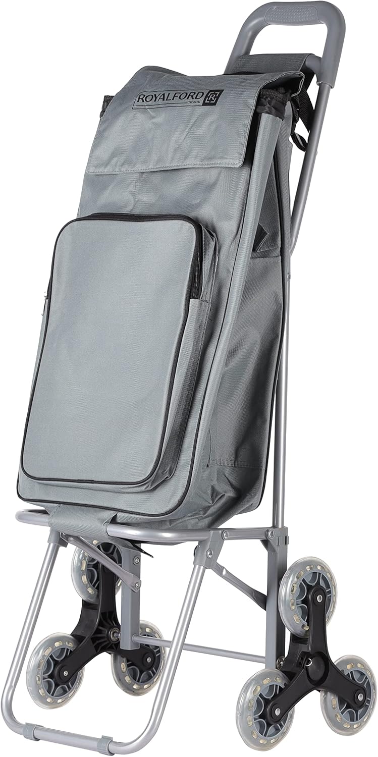 Royalford 34 L Shopping Trolley Bag- RF11371 Multi-Purpose Utility Trolley Bag With Handles And Wheels Durable, Portable And Stylish Polyester Bag With A Front Pocket, Perfect For Storing Things Grey