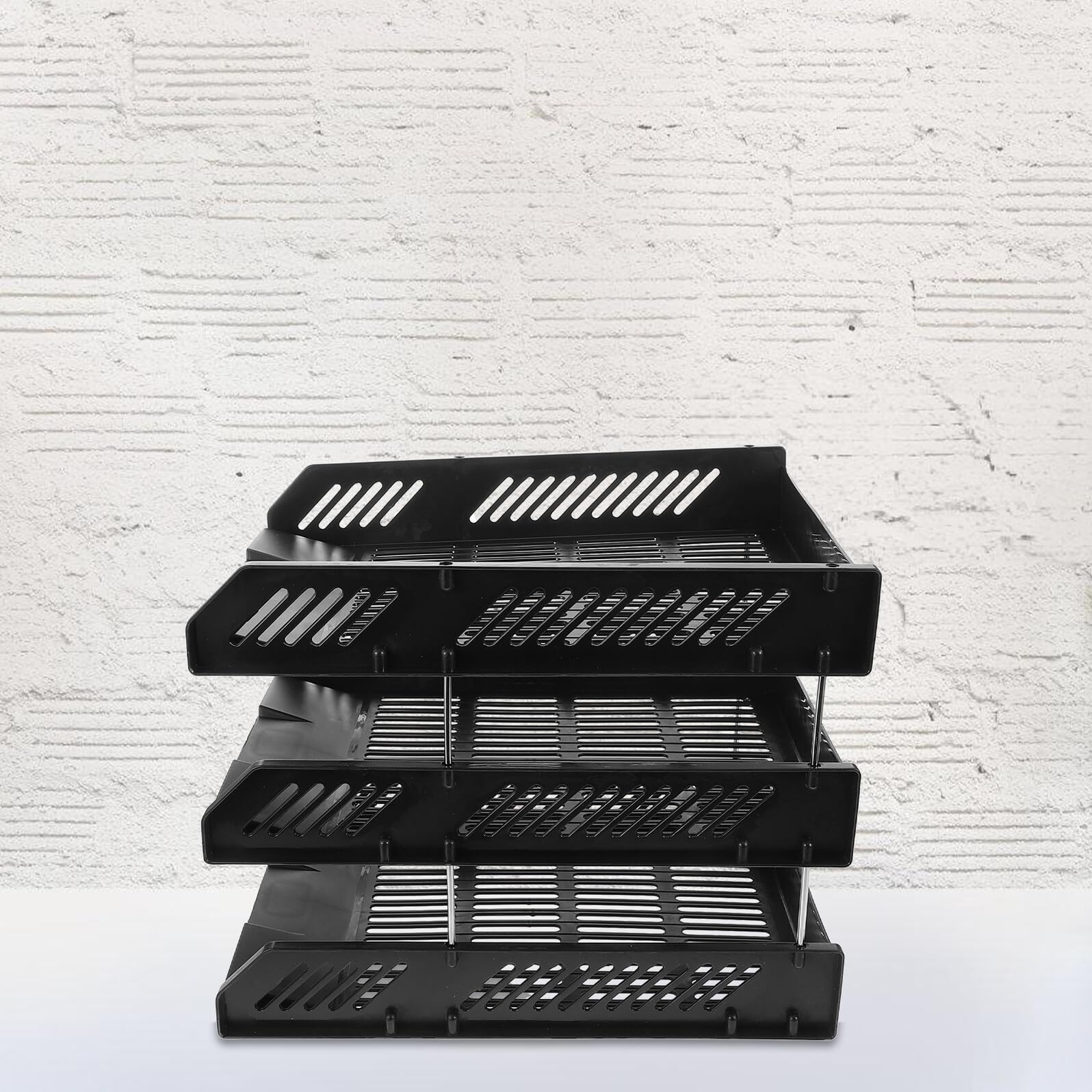 BESTonZON Organizer Documenti da Scrivania Nero a 3 Vassoi in Rete Metallica, Vassoio Portadocumenti Impilabile Robusto per Ufficio, Casa e Scuola, Accessori per Scrivania Funzionali