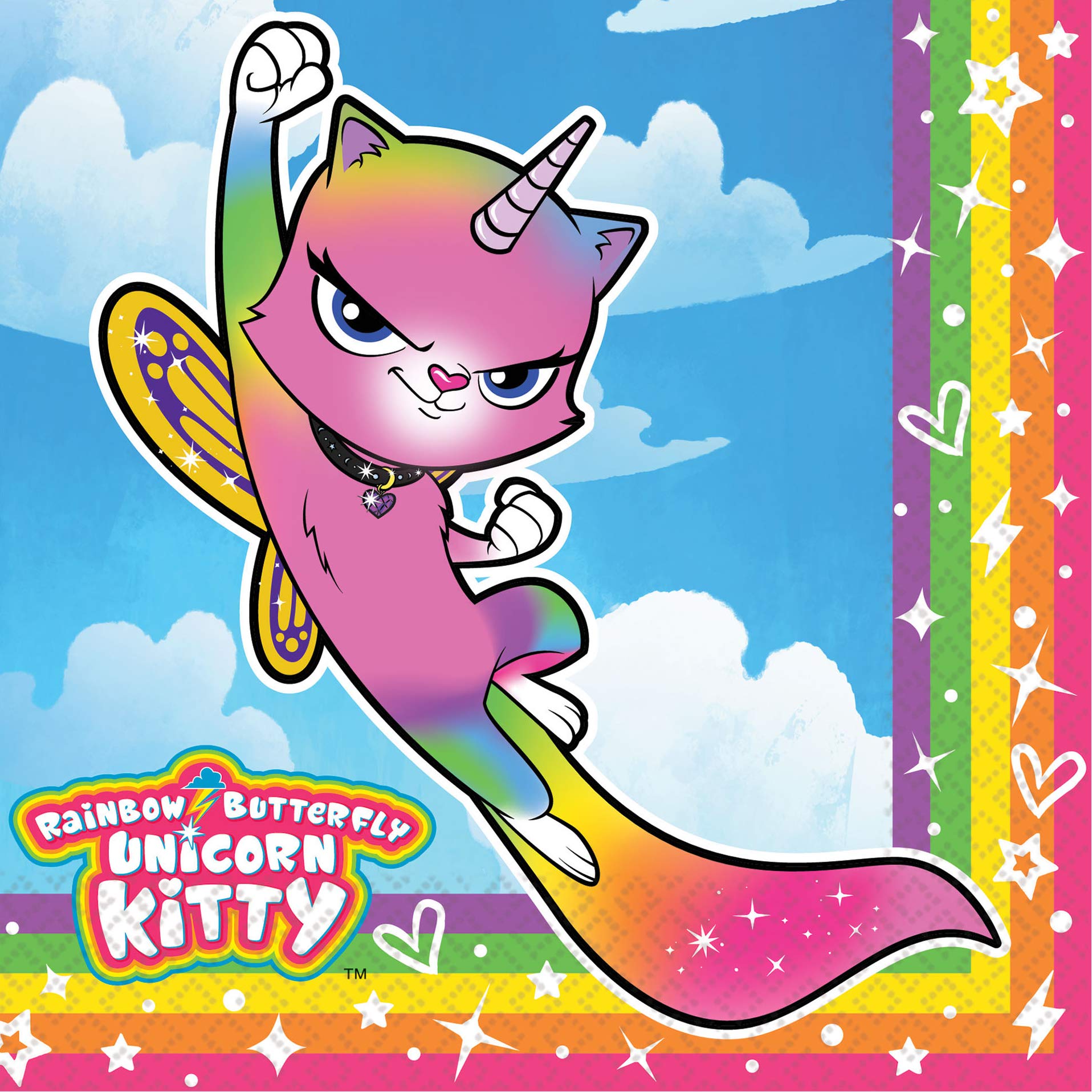 amscan Rainbow Butterfly Unicorn Kitty Luncheon Paper Napkins - 6.5" x 6.5" | Multicolor | Pack of 16