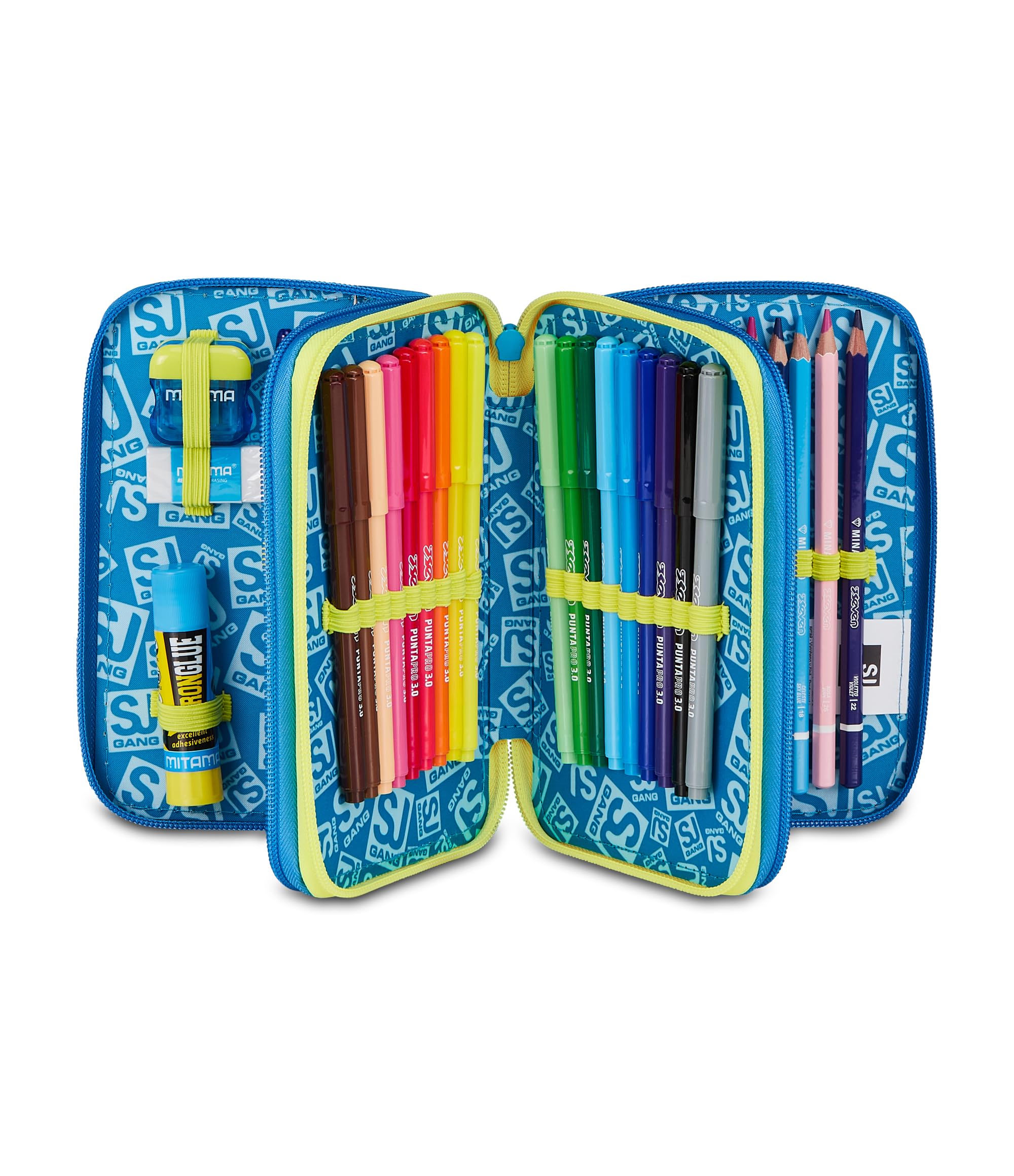SJ GANG STYLE JAM GANG Astuccio Scuola 3 Zip GLACE PANTHER BOY, Grigio, Triplo Scomparto, 45 pezzi, Set cancelleria incluso, Pratica chiusura con zip, Scuola elementare, Bambino