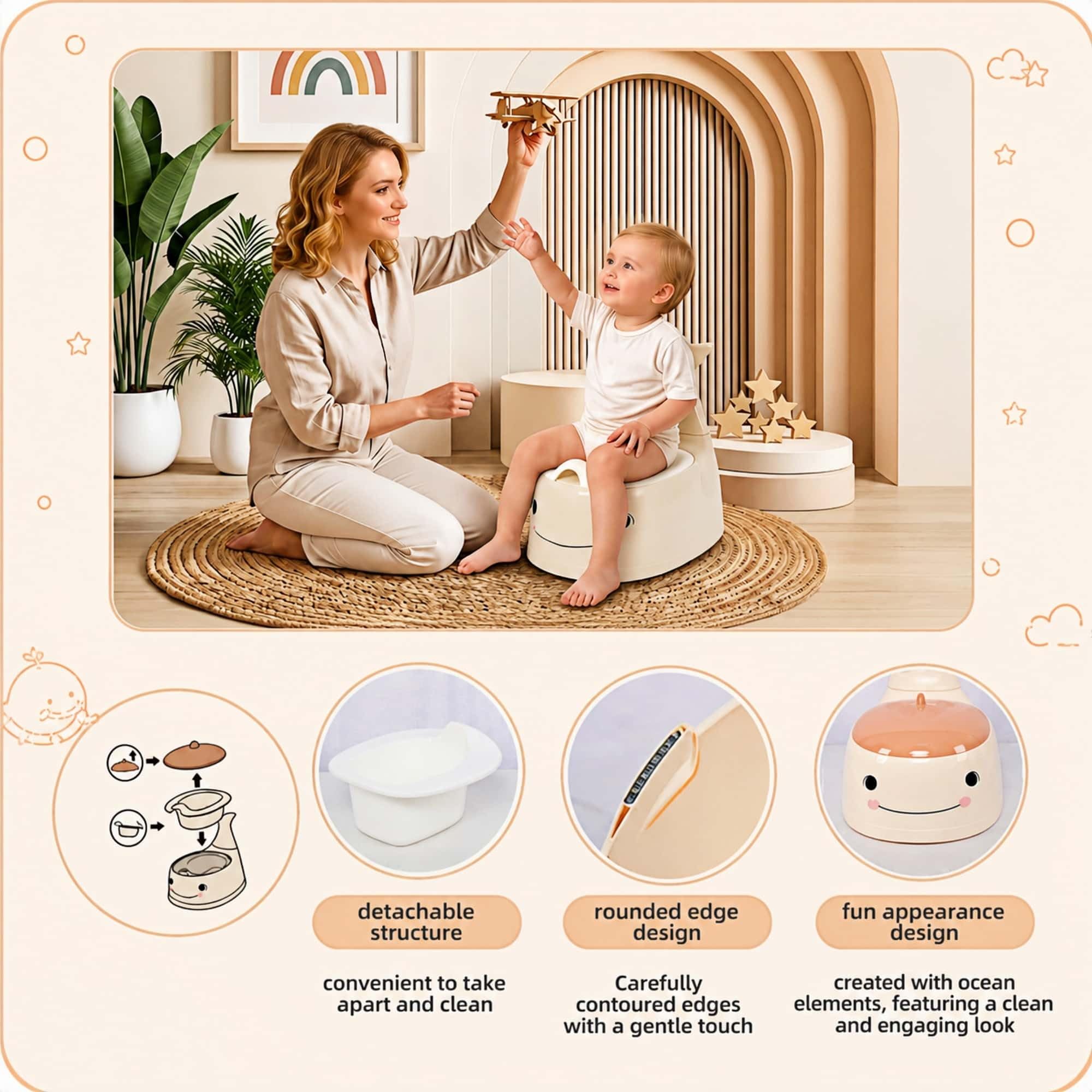 Asiento de entrenamiento para bebés, silla de entrenamiento para niños y niñas, dinosaurio, cómodo para niños de 1 a 5 años, asiento de animal con tapa trasera (color albaricoque)