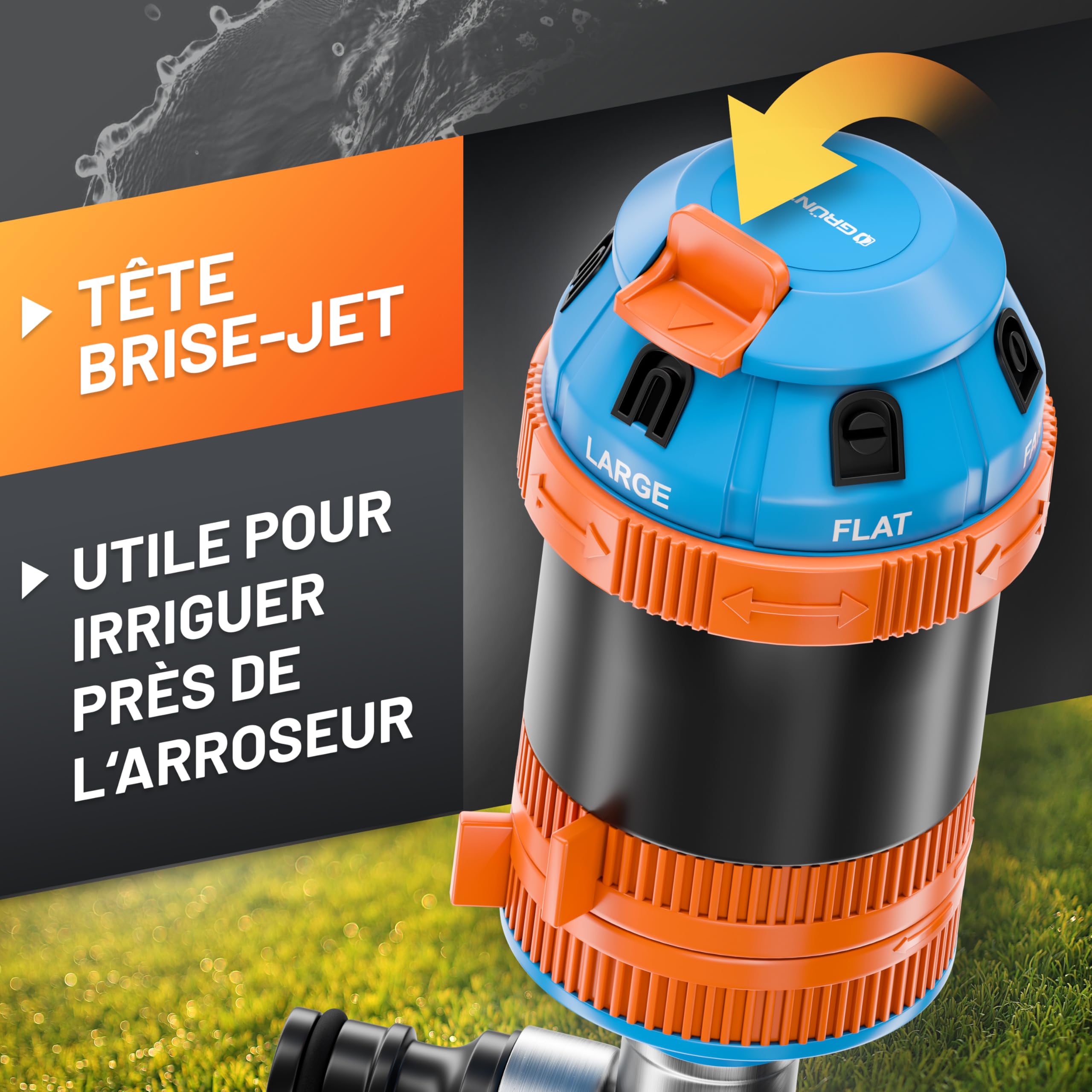 GRÜNTEK Arroseur de Jardin à Sécteur. Asperseur Arrosage Rotatif 360° Asperseur Automatique sur Pied Turbine Arrosage à Secteur Jardin Gazon Pelouse
