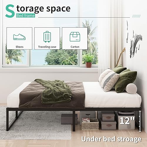 Miniatura 20 de Marco de cama individual de 9 pulgadas, marco de cama individual de metal resistente, no necesita somier, sin ruido, fácil montaje, color negro