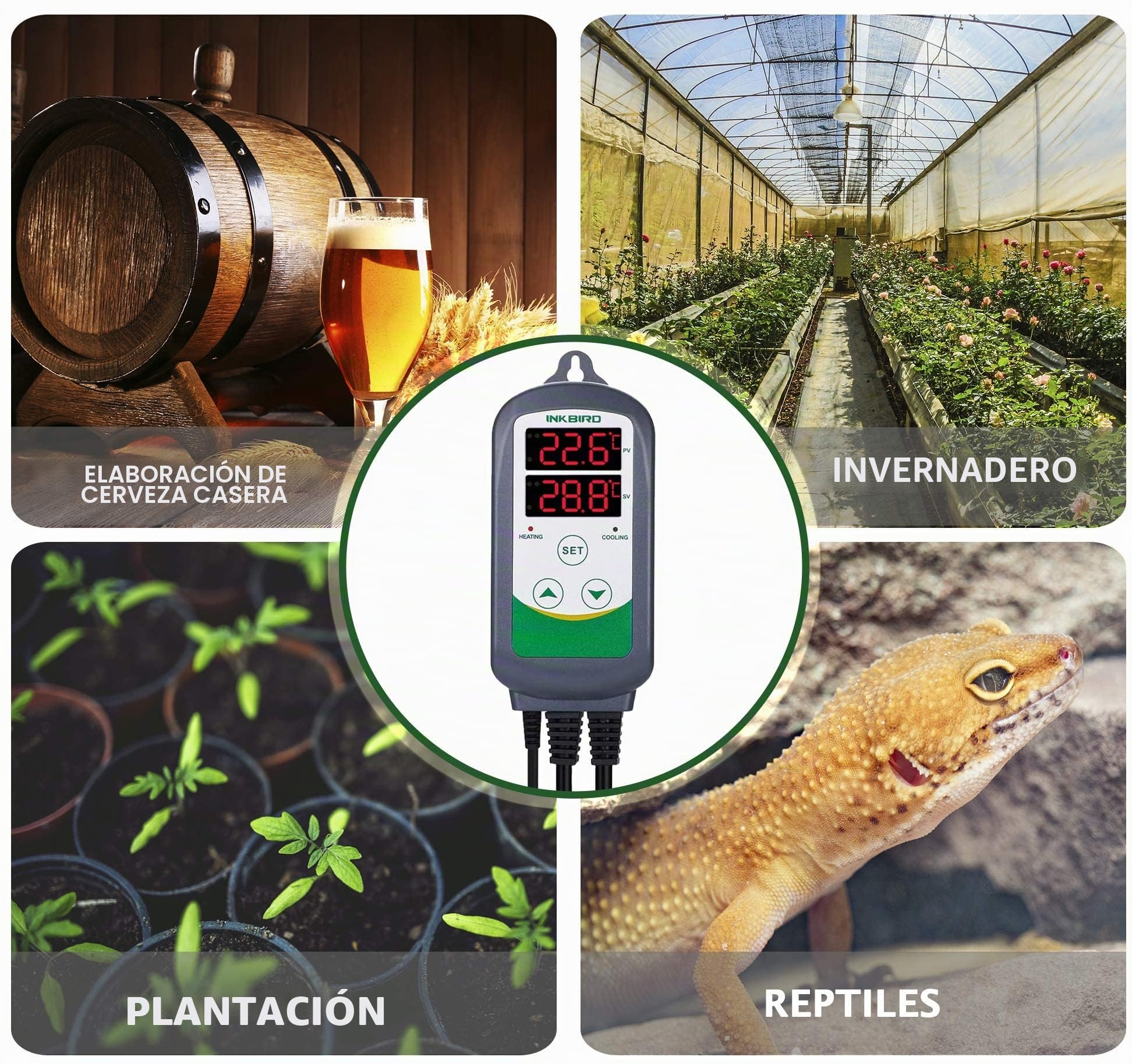 Inkbird ITC-308 Termostato con Sonda Digital,Doble Rele 220v Controlador de Temperatura Refrigeración y Calefaccion Regulador para Calentador Acuario y Peceras,Terrario Incubadoras Reptiles