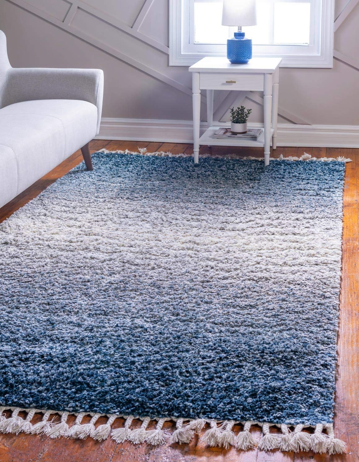 Unique Loom Hygge Shag Collection Area Rug - Gradient (8' x 10' Rectangle, Blue/ Beige)
