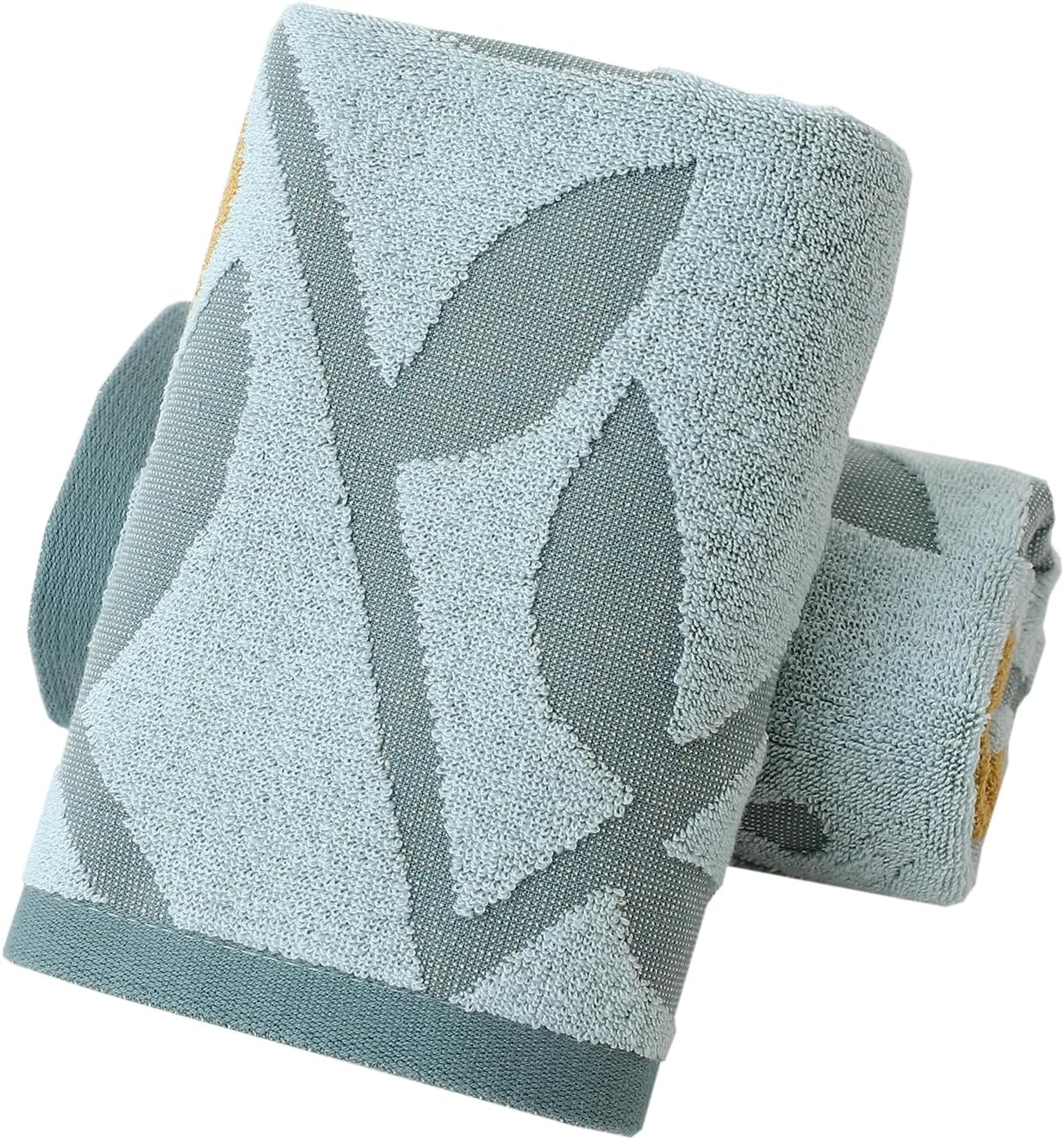 Pidada Hand Towels Set of 2 Floral Pattern 100% Cotton Absorbent Soft Decorative Towel for Bathroom (Aqua Blue)