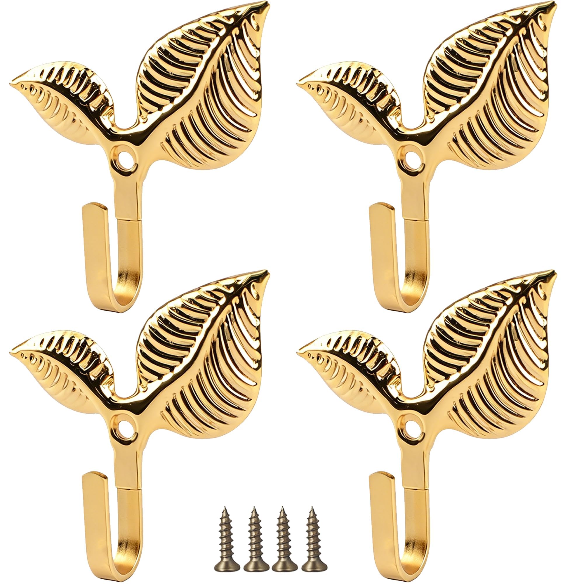 RiseDirectly 4 Pcs Vintage Leaf Cast Iron Coat Hooks — image 1