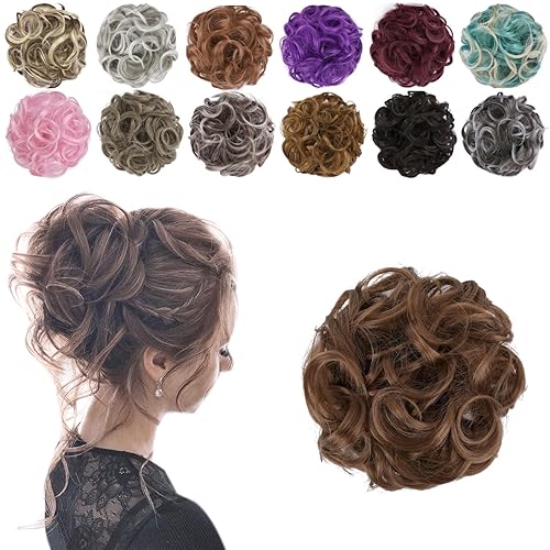 Miniatura 7 de ELAINE Extensiones de cabello con banda de goma elástica, extensiones de cabello sintético con forma de dona, para mujeres y niñas (#rosa claro)