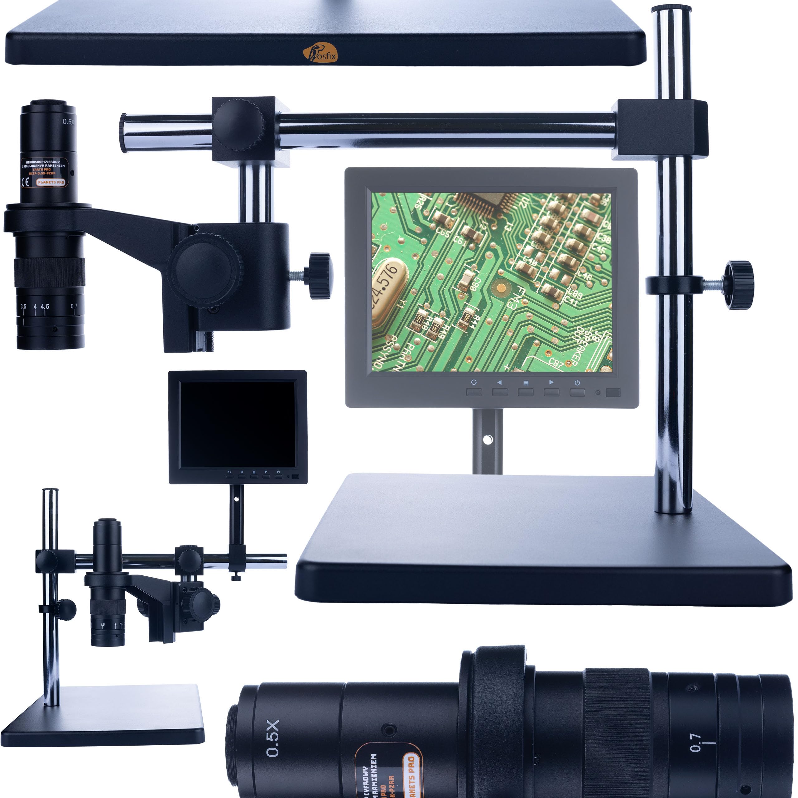 Rosfix Microscopio Digitale Earth Pro MCEP-0.5X-PZRR – Zoom 7–45x, Braccio Regolabile, C-Mount | Ottica Professionale 3D | Elettronica, Biologia, Gioielleria | Microscopio Professionale
