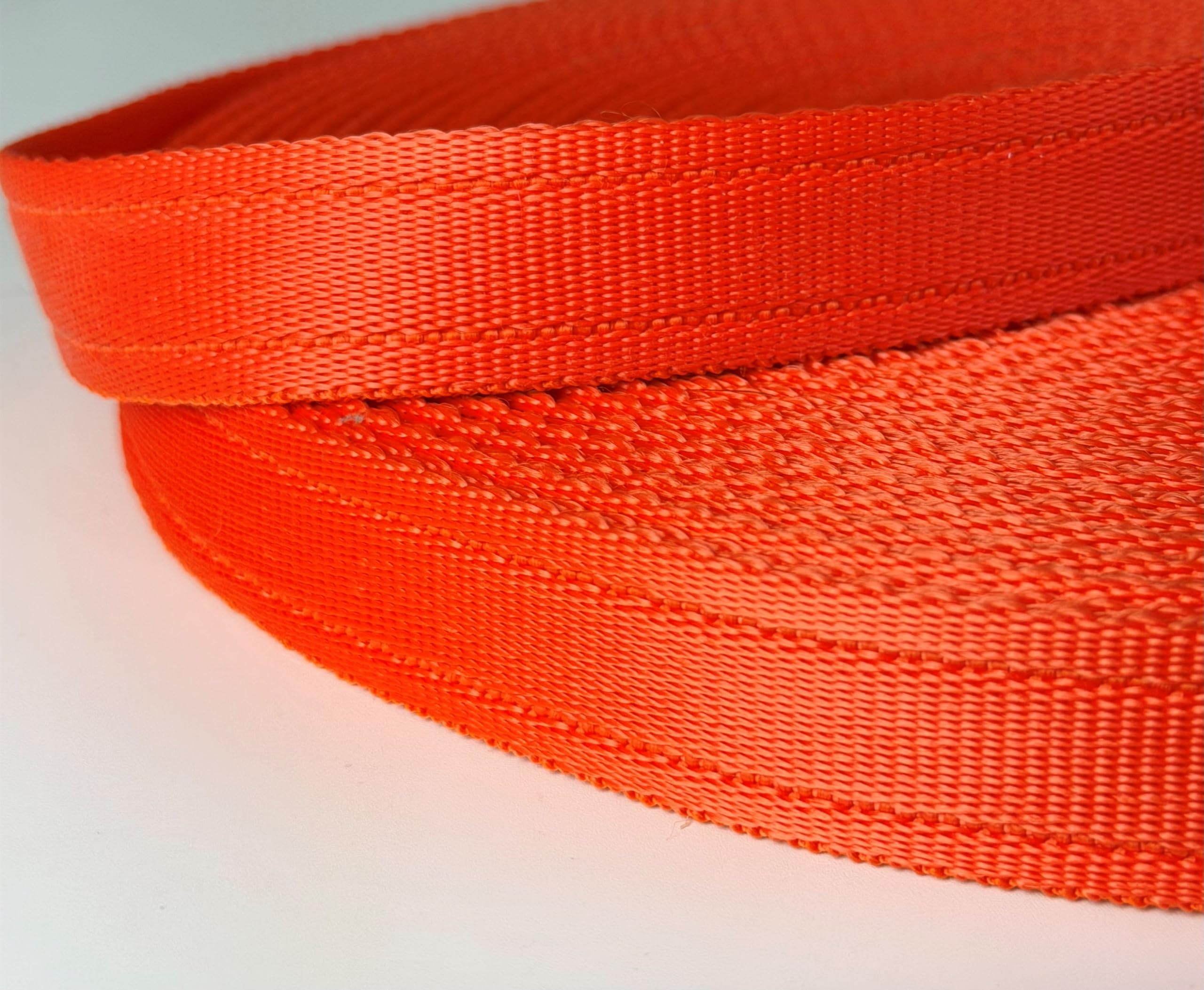 Dog long line training lead cushioned webbing in 5m or 8m (Orange 8m, 1 inch wide)