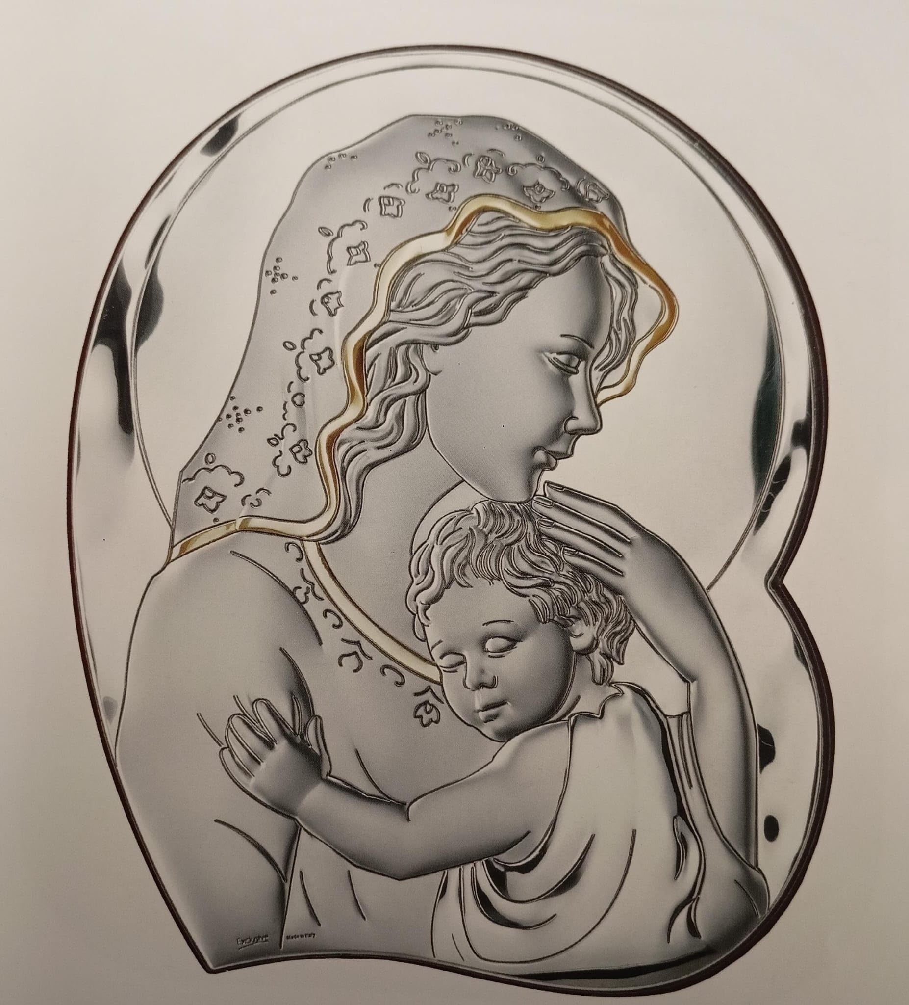 Argenti Annunziata REGALO MATERNITà NASCITA MADONNA CON GESù BAMBINO IN ARGENTO cm20x16x2 E LEGNO ICONA SACRA QUADRO SACRO ICONE SACRE MADE IN ITALY -> TUA IN 24/48h