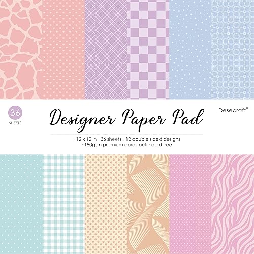 Desecraft Colorido bloc de papel pastel de doble cara de 12 x 12 pulgadas, papel decorativo de cartulina para álbumes de recortes, 36 hojas, para