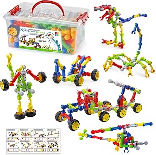 Caferria 170 Pcs STEM Building Blocks for Kids 3-9 with Storage Box & Idea Guide - Creative Toys for Boys Girls Ages 4-8