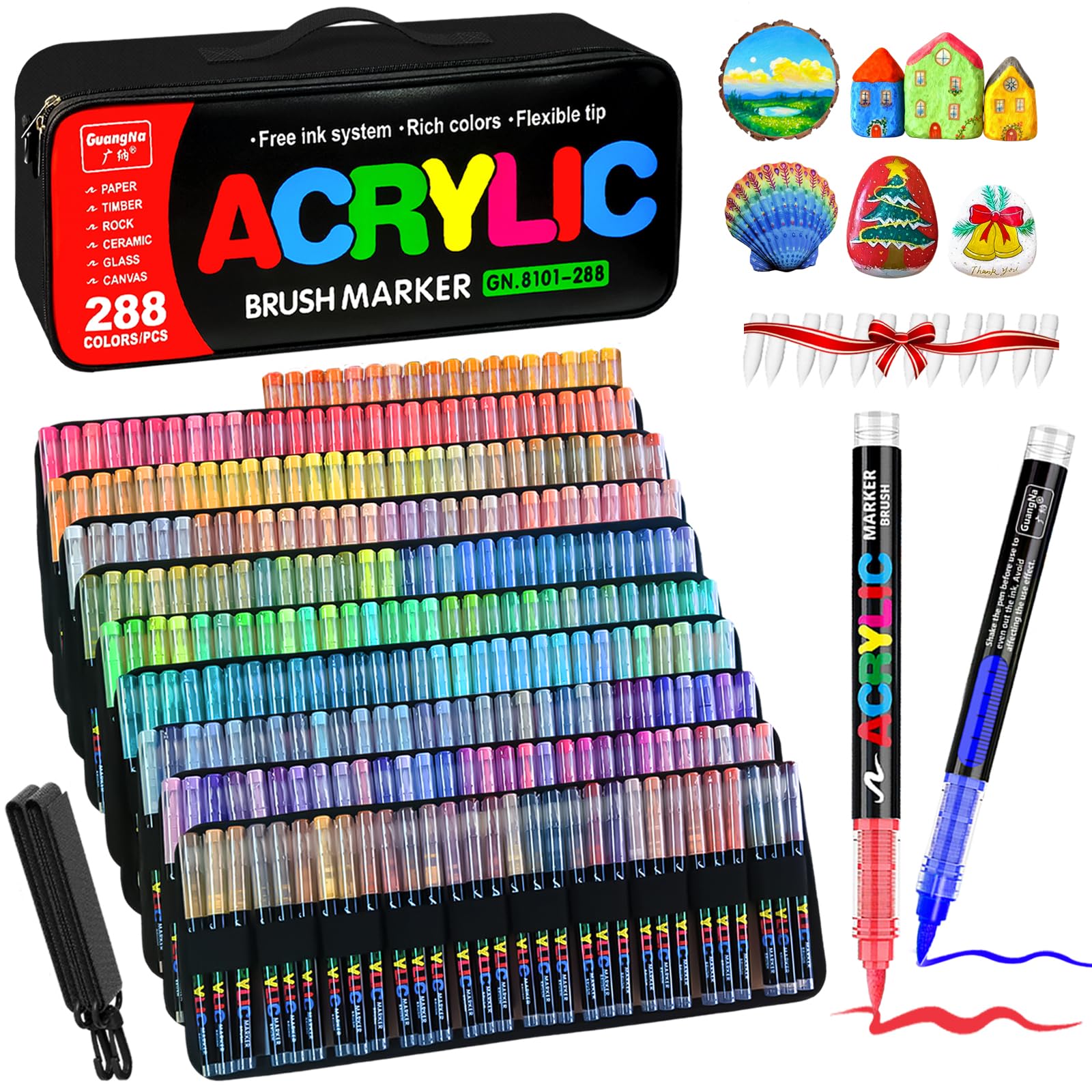 Camiki Art Acrylic Paint Pens, 288 Colours Acrylic Brush Paint Markers, Acrylic Markers for Rock Painting Stone Glass Ceramic Wood Metal Fabric โ image 1