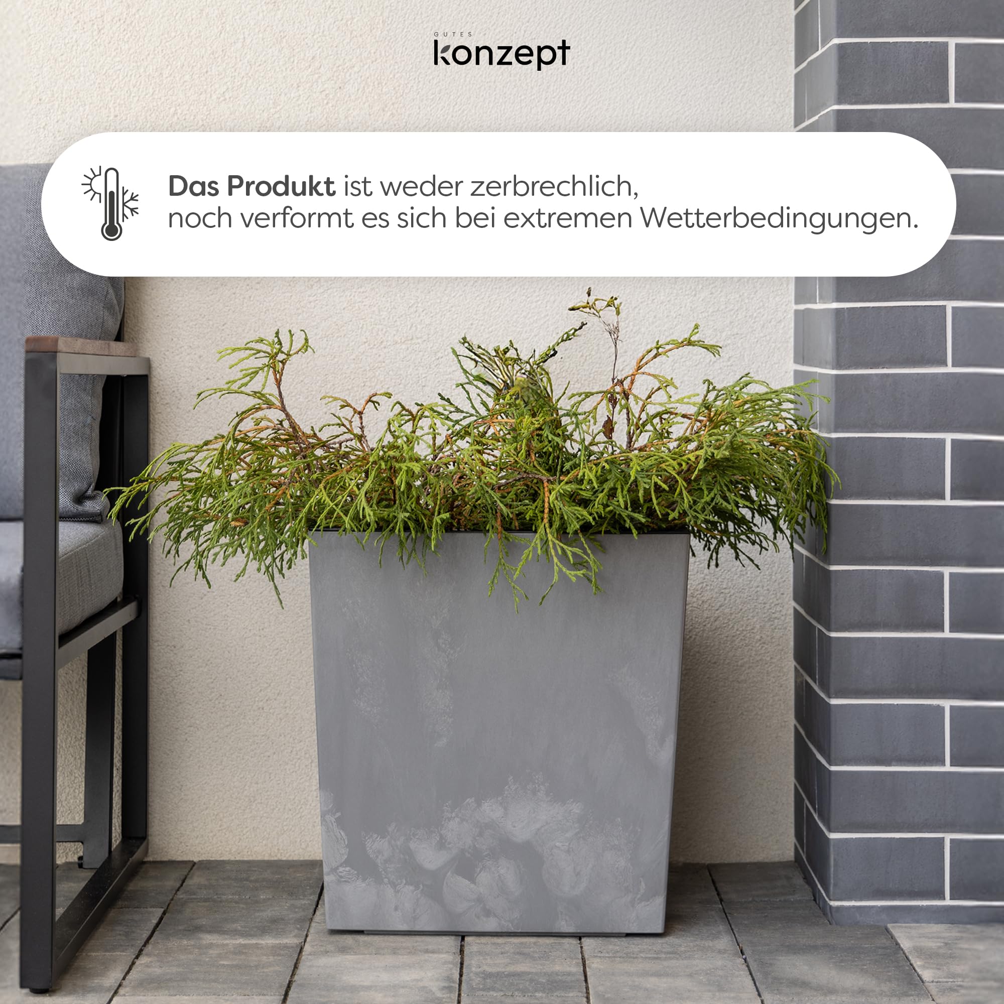 KONZEPT Blumenkübel mit Einsatz, XL 40x40x40 cm – UV-beständig & wetterfest, aus 100 % recyceltem Kunststoff – Pflanzkübel in grau Beton-Optik für Garten, Balkon & Terrasse