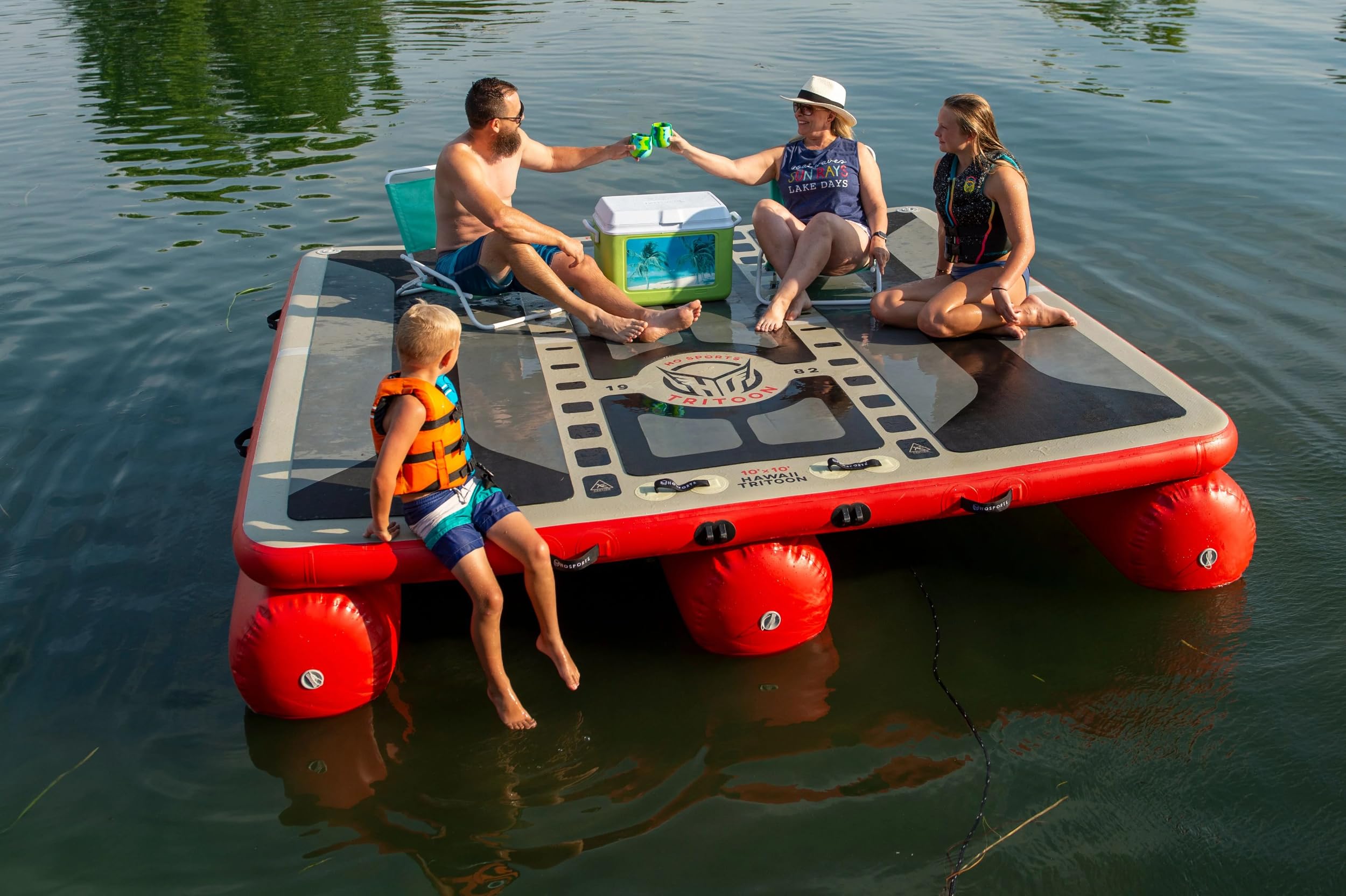 HO Hawaii Tritoon Inflatable Dock Grey/Red