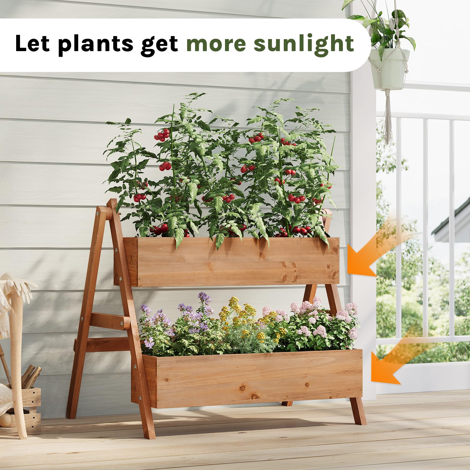 WOLTU Jardinière Surélevée, Étagère Escalier pour Plantes à 2/3 Niveaux avec Boîtes à Fleurs, pour Terrasse Balcon Jardin Intérieur Extérieur, 80x62x68 cm, en Bois, Marron