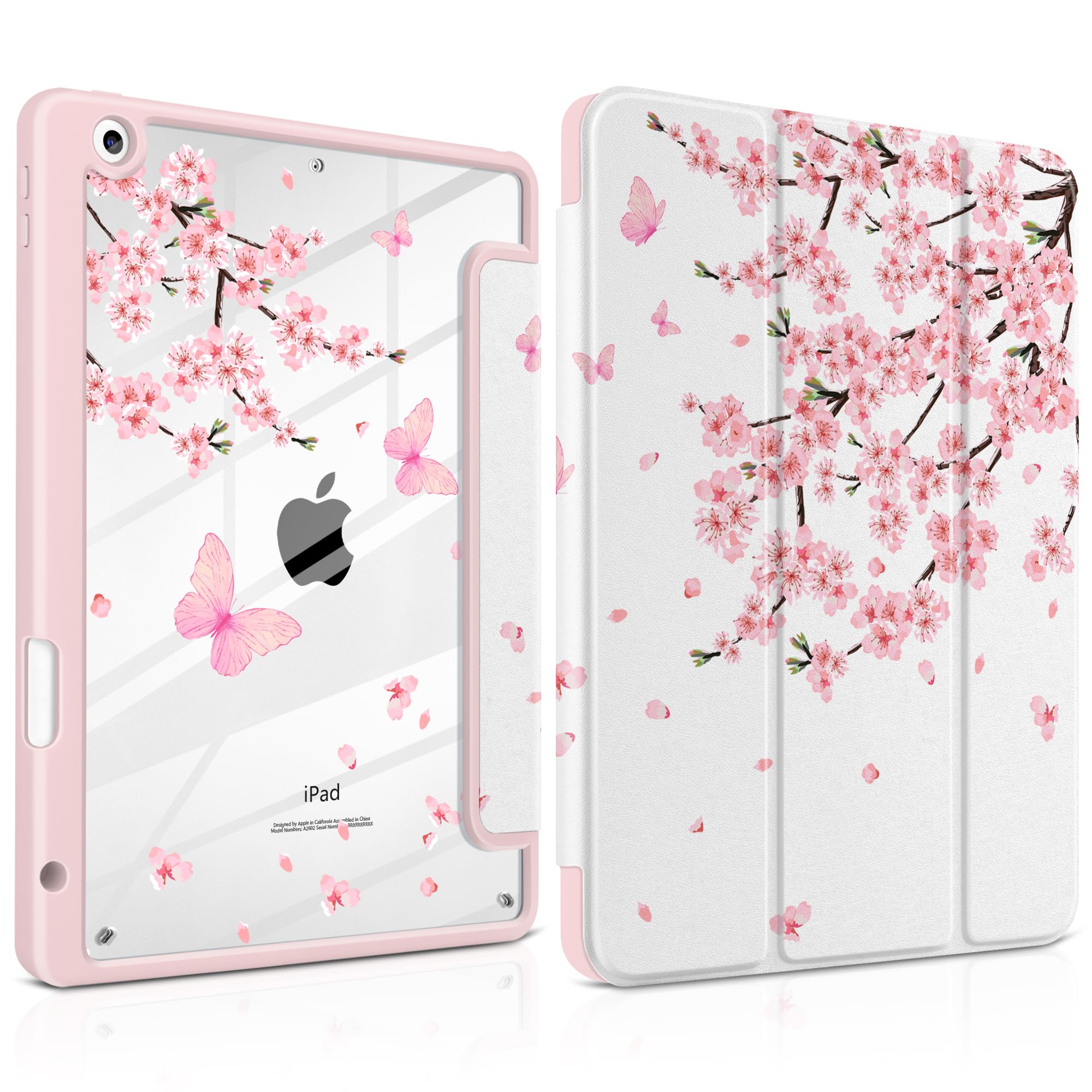 MEEgoodo iPad 10.2 inch Case 9th 8th 7th Gen 2021 2020 2019 Silk Texture PC Back Cherry Blossoms