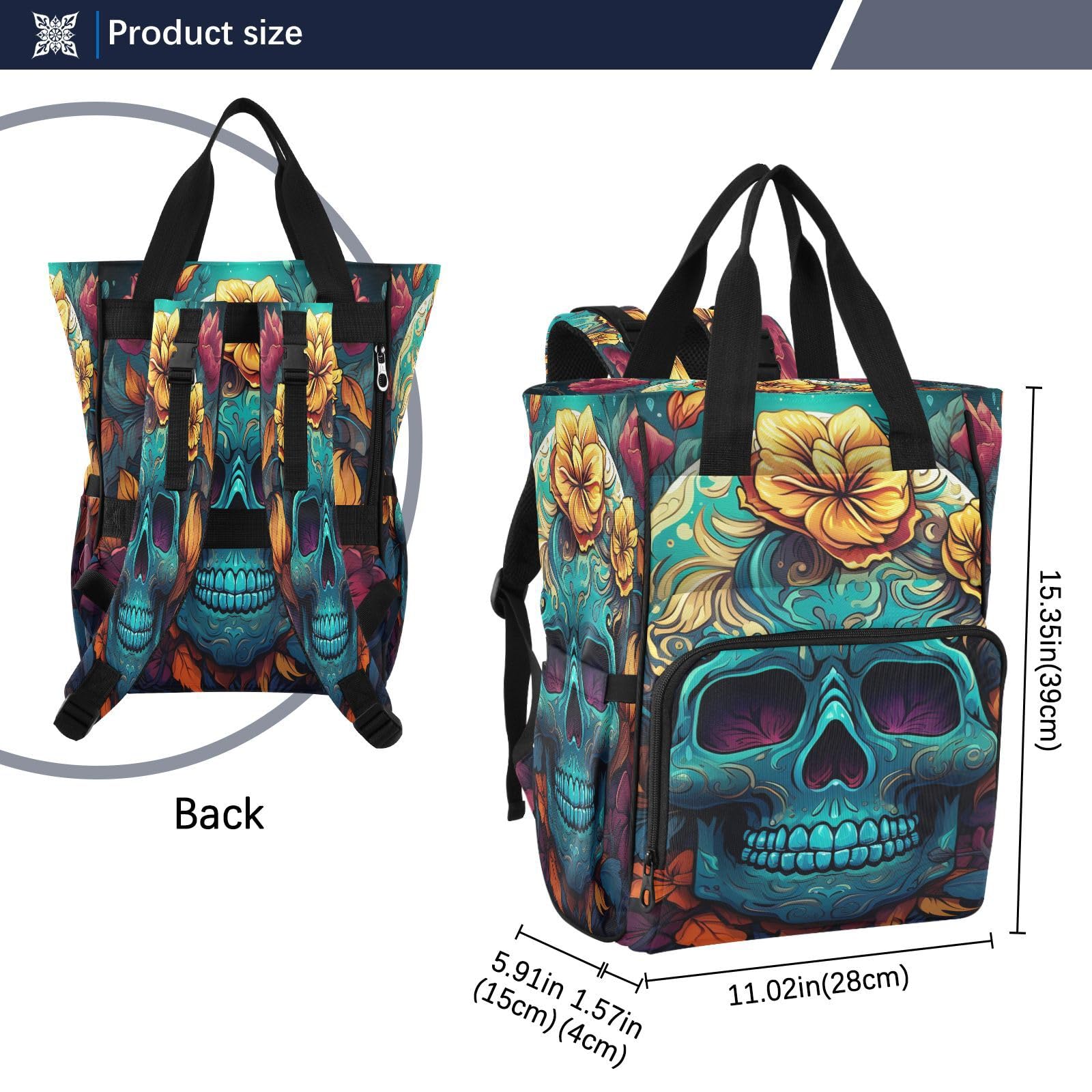 Exuberantes Flores Coloridas Mochilas de Pañales para Gran Capacidad Pañal Bolso Mochila para Viajar al Aire Libre Mamá y Papá