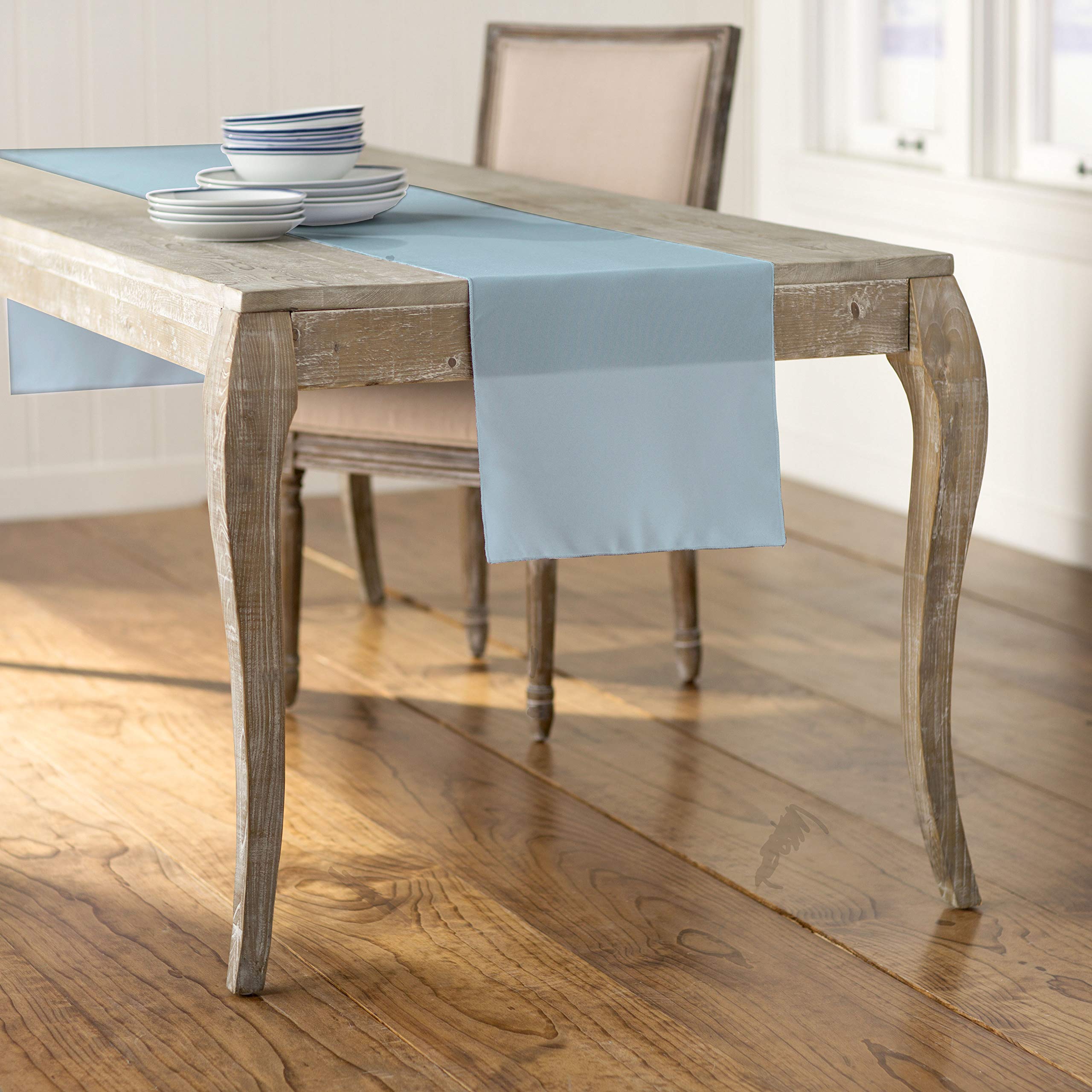 LA Linen Polyester Poplin Table Runner, 14 by 108-Inch, Blue Light