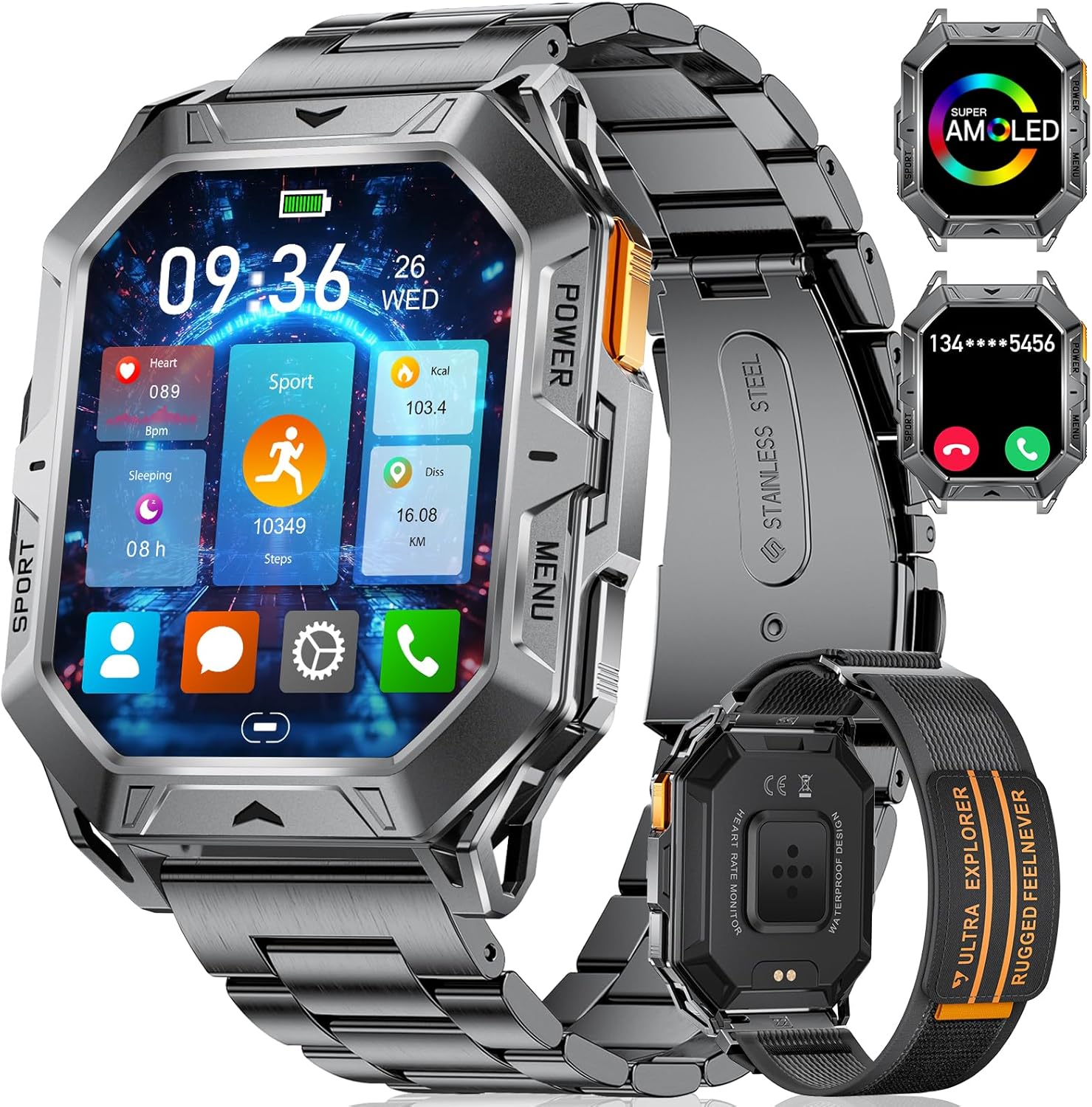 Smart Watch for Men with 1000mAh Battery/Answer Make Call, 2.13” Amoled Large Screen Military Smart… Smart Watch for Men with 1000mAh Battery/Answer Make Call, 2.13” Amoled Large Screen Military Smart…