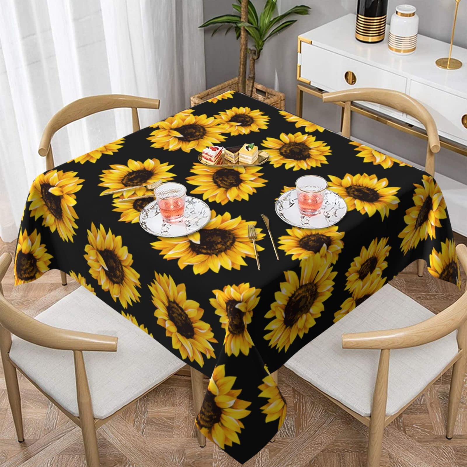 Kawani Summer Sunflower Tablecloth Square 60 x 60 Inch Ruit Yellow Floral Vinyl Tablecloth Waterproof Fabric Farmhouse Sunflower Tablecloths Decorative for Holiday โ image 1