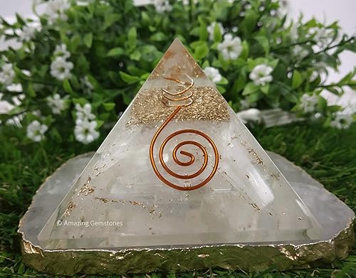 Miniatura 5 de Pirámide de orgona con cristal de selenita y punta de cuarzo de bobina curativa, piedras curativas naturales, generador de energía de orgonita para