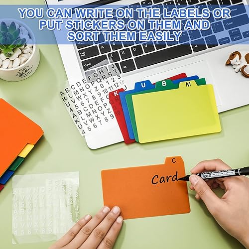 Miniatura 4 de Henoyso Juego de portatarjetas de índice de 3 x 5 pulgadas, organizador de cajas de recetas de bambú, organizador de tarjetas de índice, 50