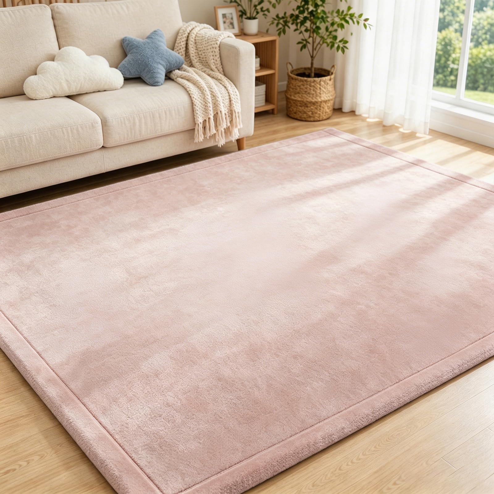 VSIWB Baby Play Mat 150x200 cm Non-Slip Soft Foldable Short Pile Nursery Rug for Living Room Bedroom Playroom Area Flannel Playpen Mat for Kids Toddlers Infants Crawling Playing, Pink
