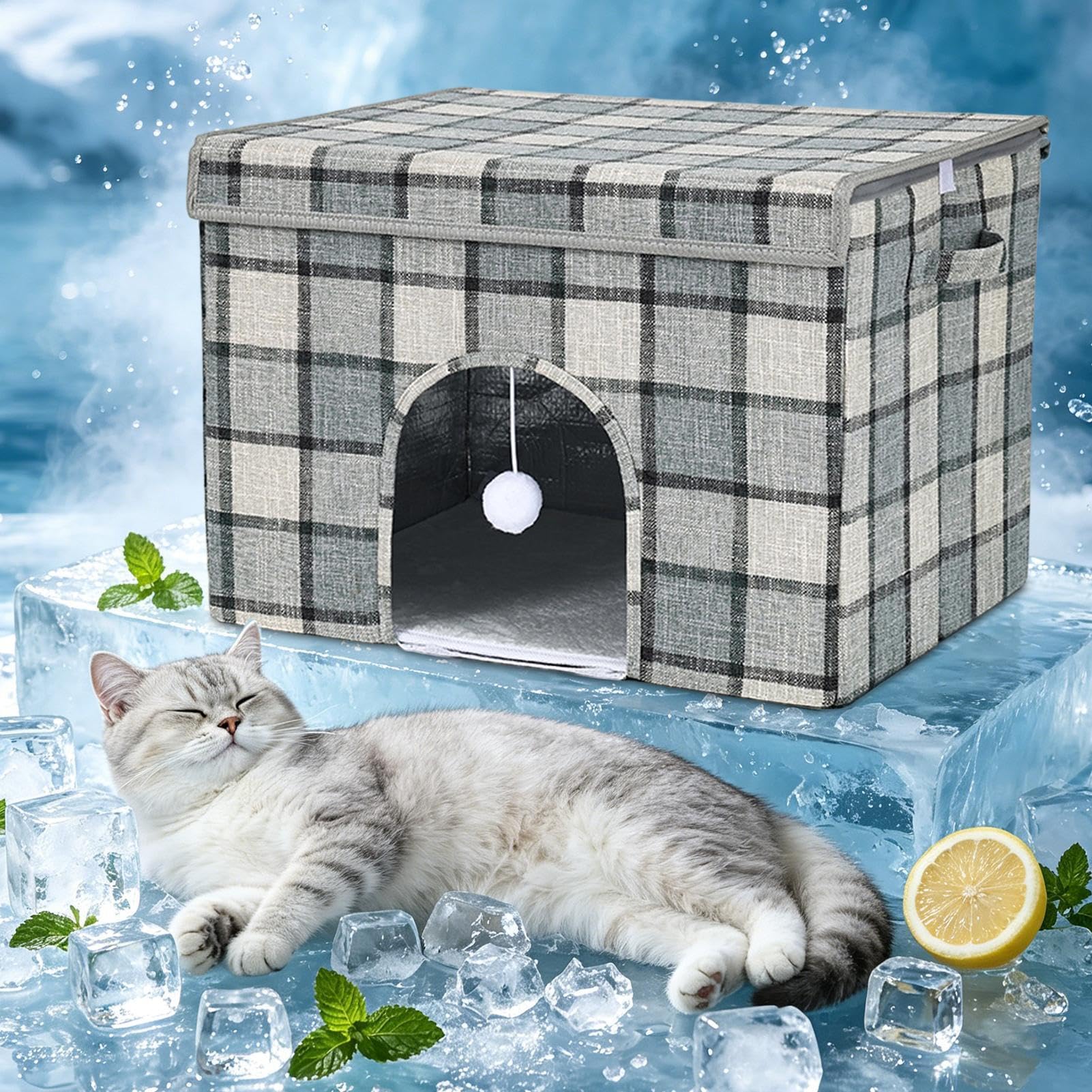 Hunde-Kühlhaus mit Kühlpack Wasserdichter Kältekäfig | Mit 12 Eispacks und zusammenklappbarer Hundekühlbox Für Kleine Und Mittelgroße Rassekatze Draußen Und Drinnen Garten Hof