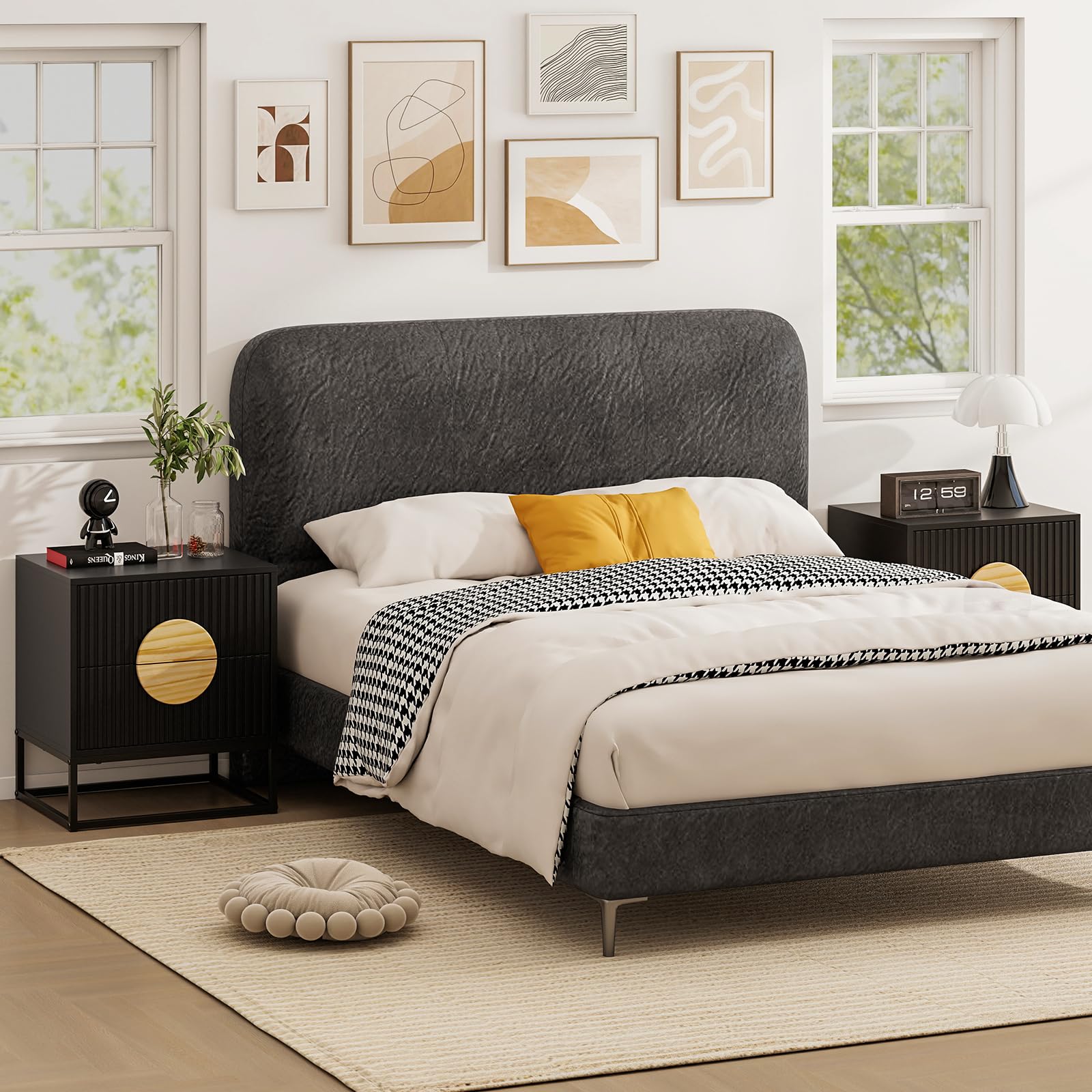 KOMFOTTEU Comodino con 2 Cassetti, Maniglie in Legno di Pino e Struttura in Metallo, Tavolino Lato Moderno per Camera da Letto, Soggiorno, 48 x 40 x 55 cm (L x P x A)