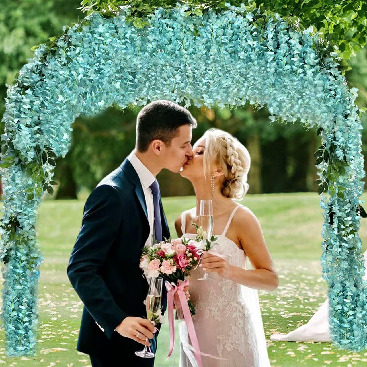 AIBAOBAO 12PCS Artificial Flowers Wisteria, Fake Flowers Vine Garland - Image 2
