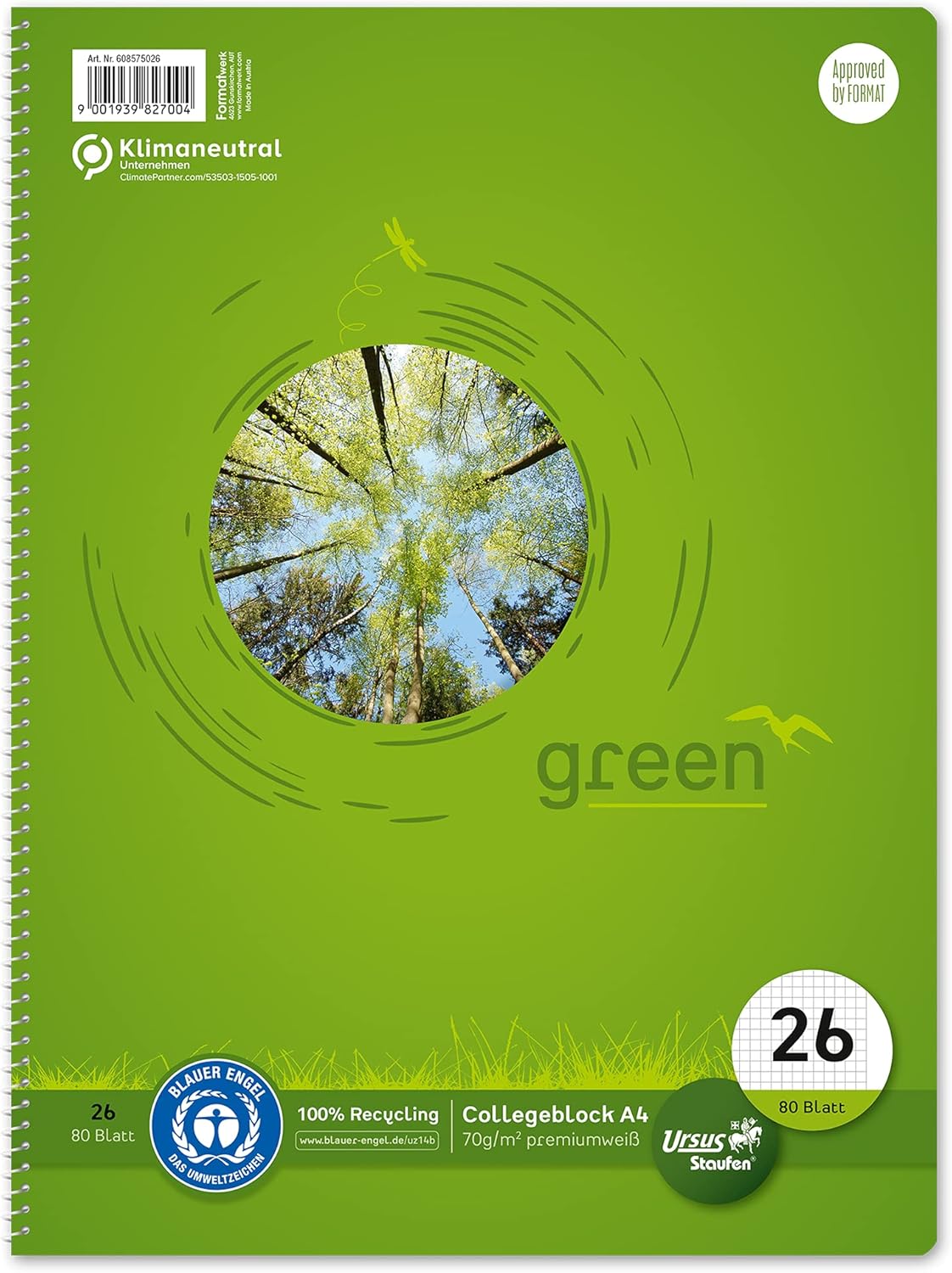 Staufen Green Notepad DIN A4, 5 Mm Squared, 80 Sheets, 4 Holes, Premium White 70 G/m² Recycled Paper, Pack Of 1 - View #5