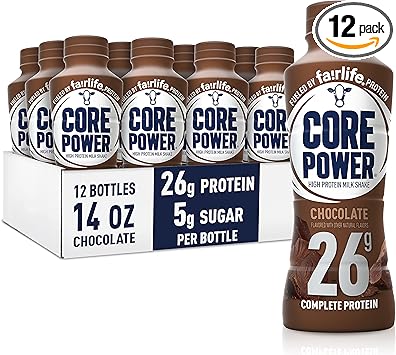 Core Power Protein Shake, Chocolate, 26g Bottle, 14oz, 12 Pack