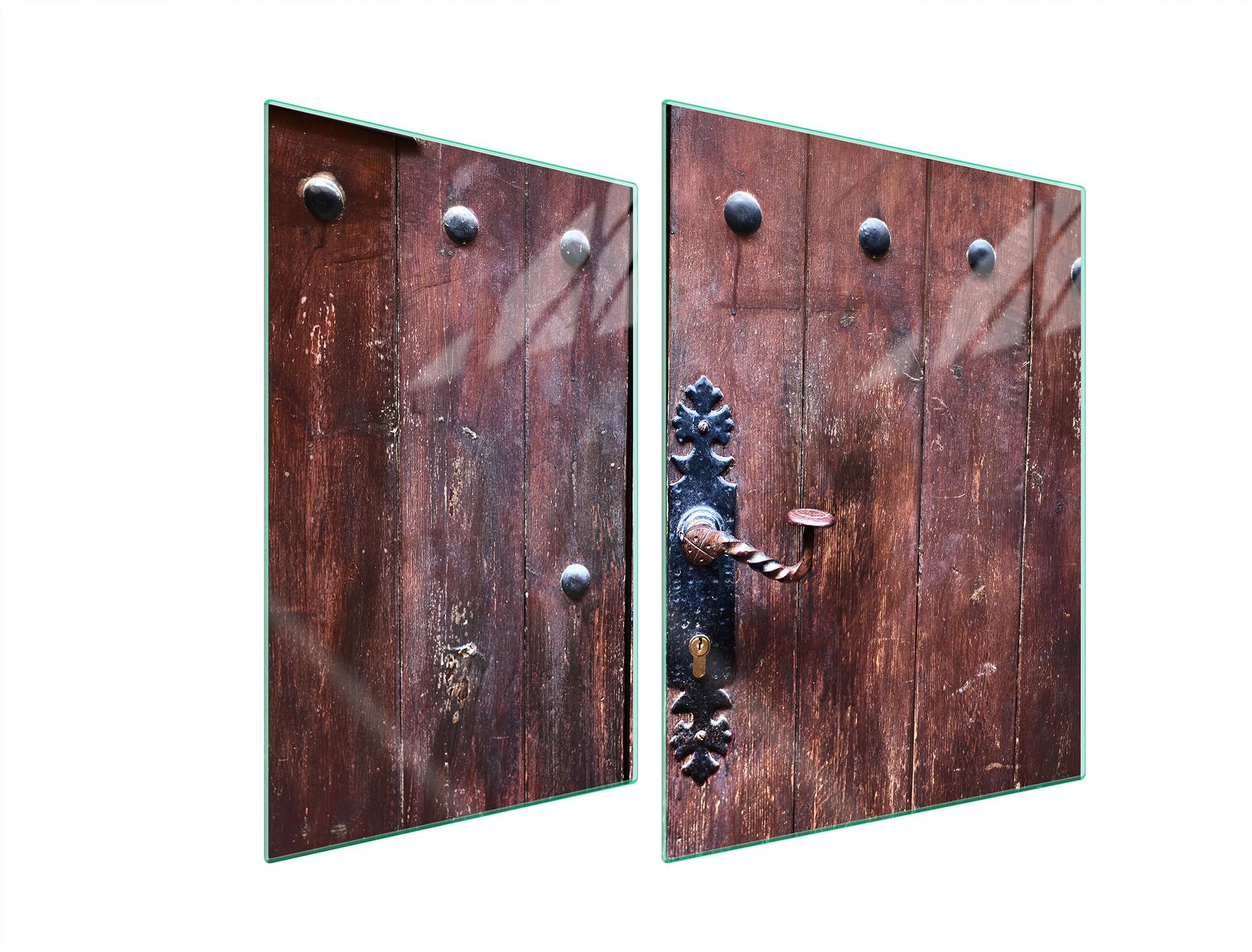 TMK ArtDeko Herdabdeckplatten Set 70 x 52 cm Ceranfeld Abdeckung Glas Spritzschutz Abdeckplatte Glasplatte Herd Ceranfeldabdeckung Deko Schneidebrett, Holz