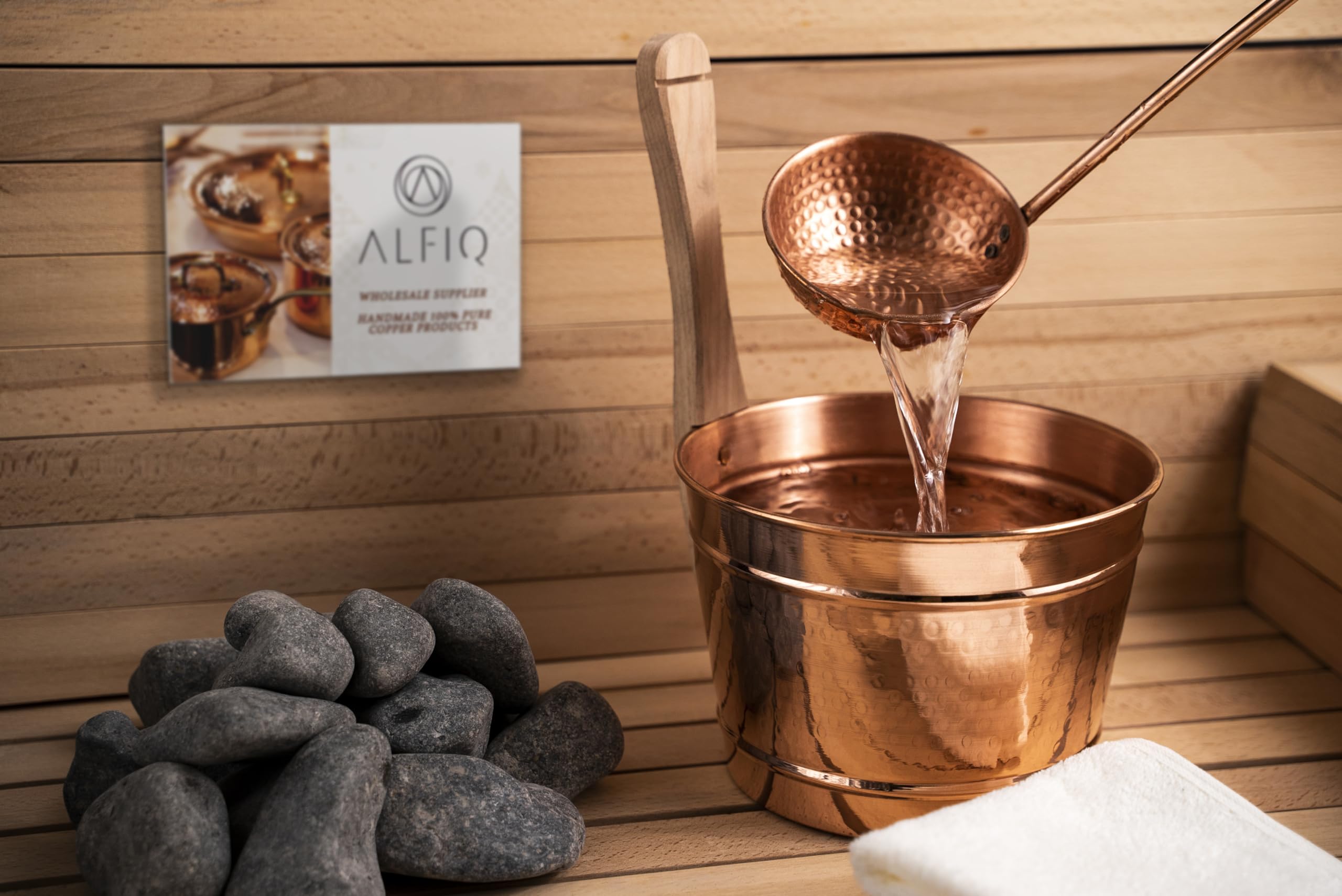 Ensemble seau et louche faits à la main 100 % cuivre massif | Accessoires de spa en cuivre martelé | Accessoires de hammam turc